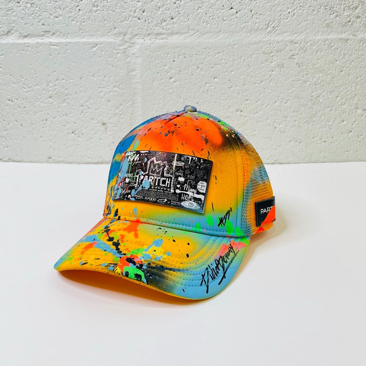 PARTCH Workshop Paint-Splattered Pop Love Trucker Cap | Spandex and Breathable Mesh