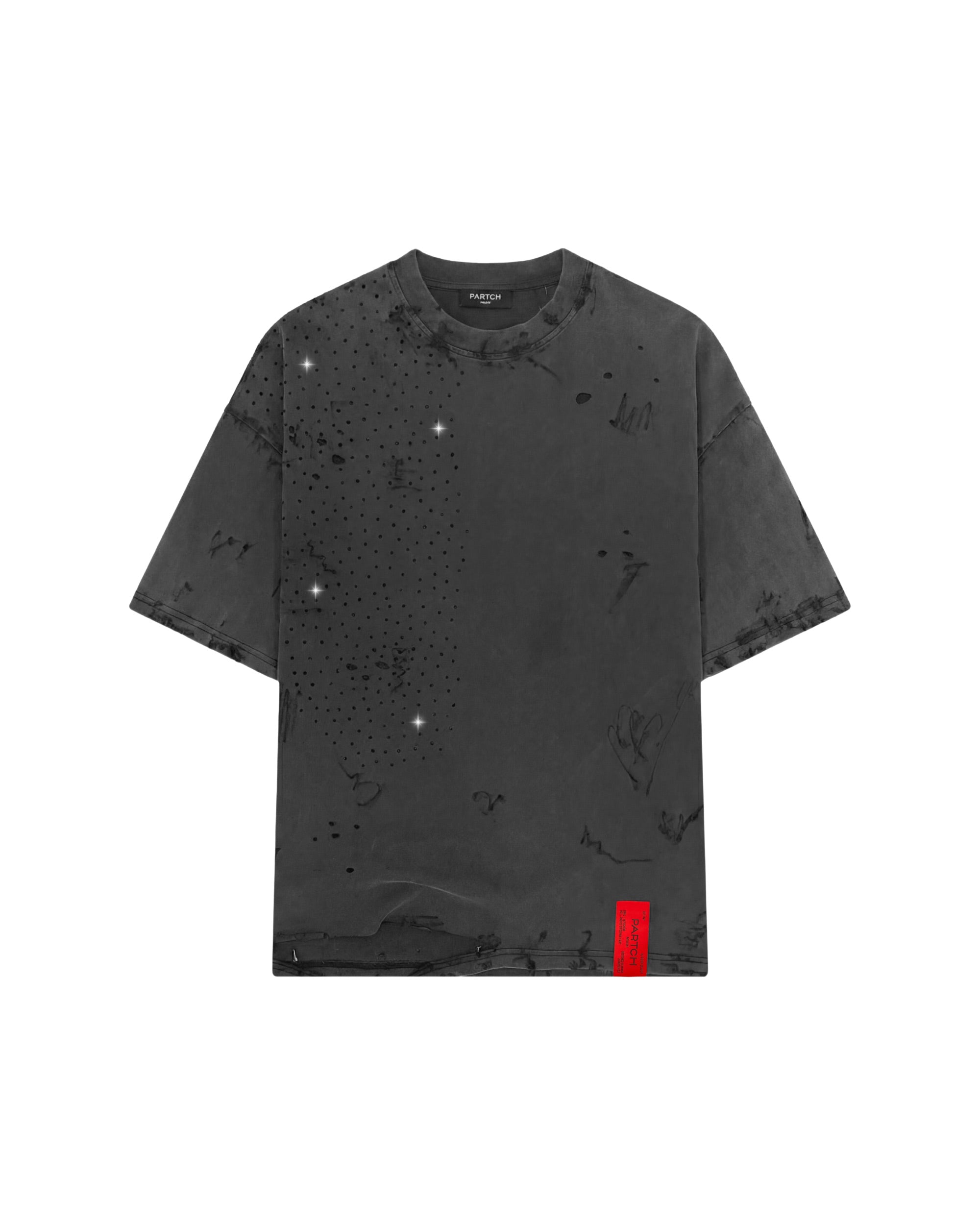 PARTCH Crystal Distressed Oversized Tee Vintage Black | Black Crystal