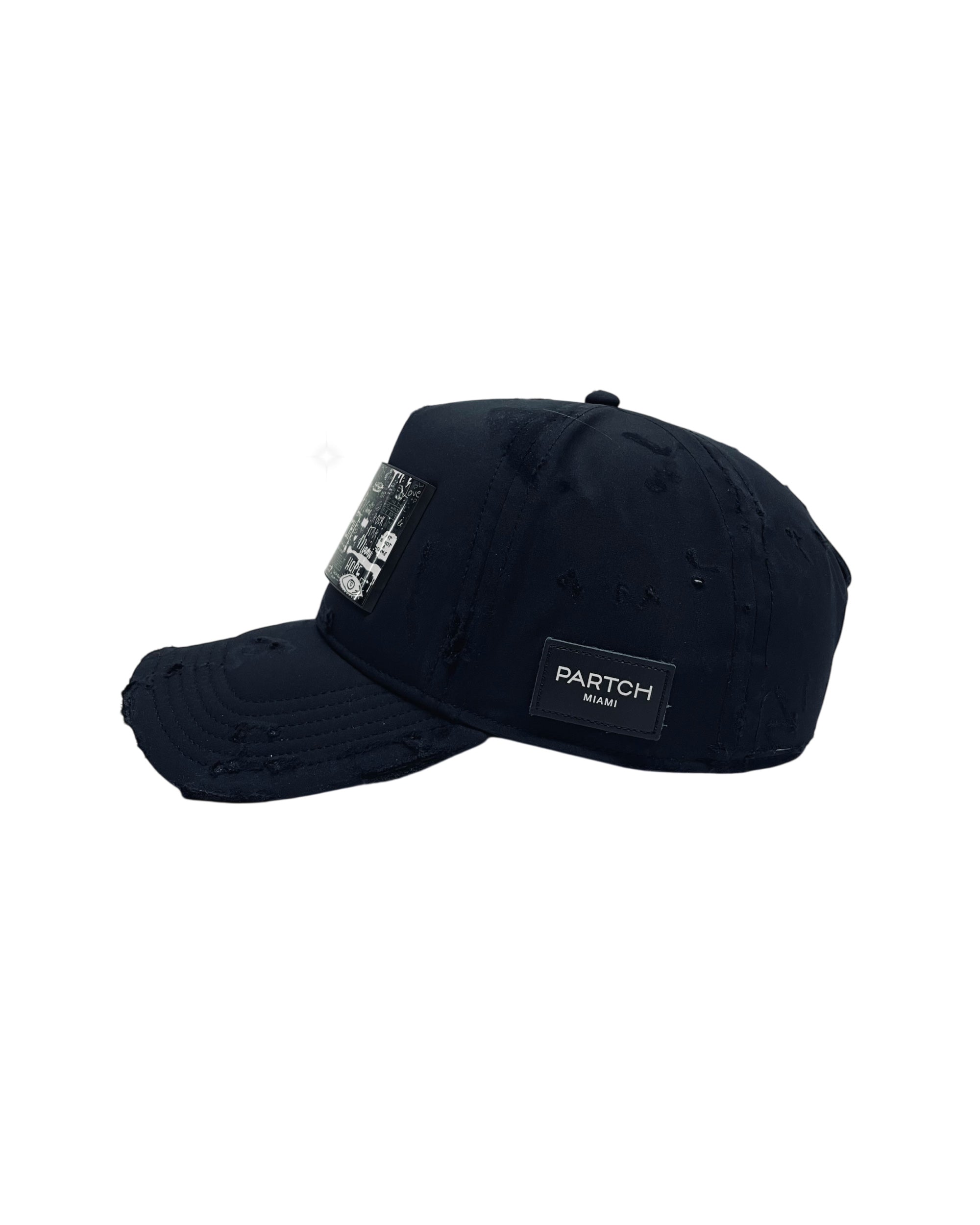 PARTCH Trucker Hat Distressed Black Pop Love Removable Partch-Clip | Workshop Collection