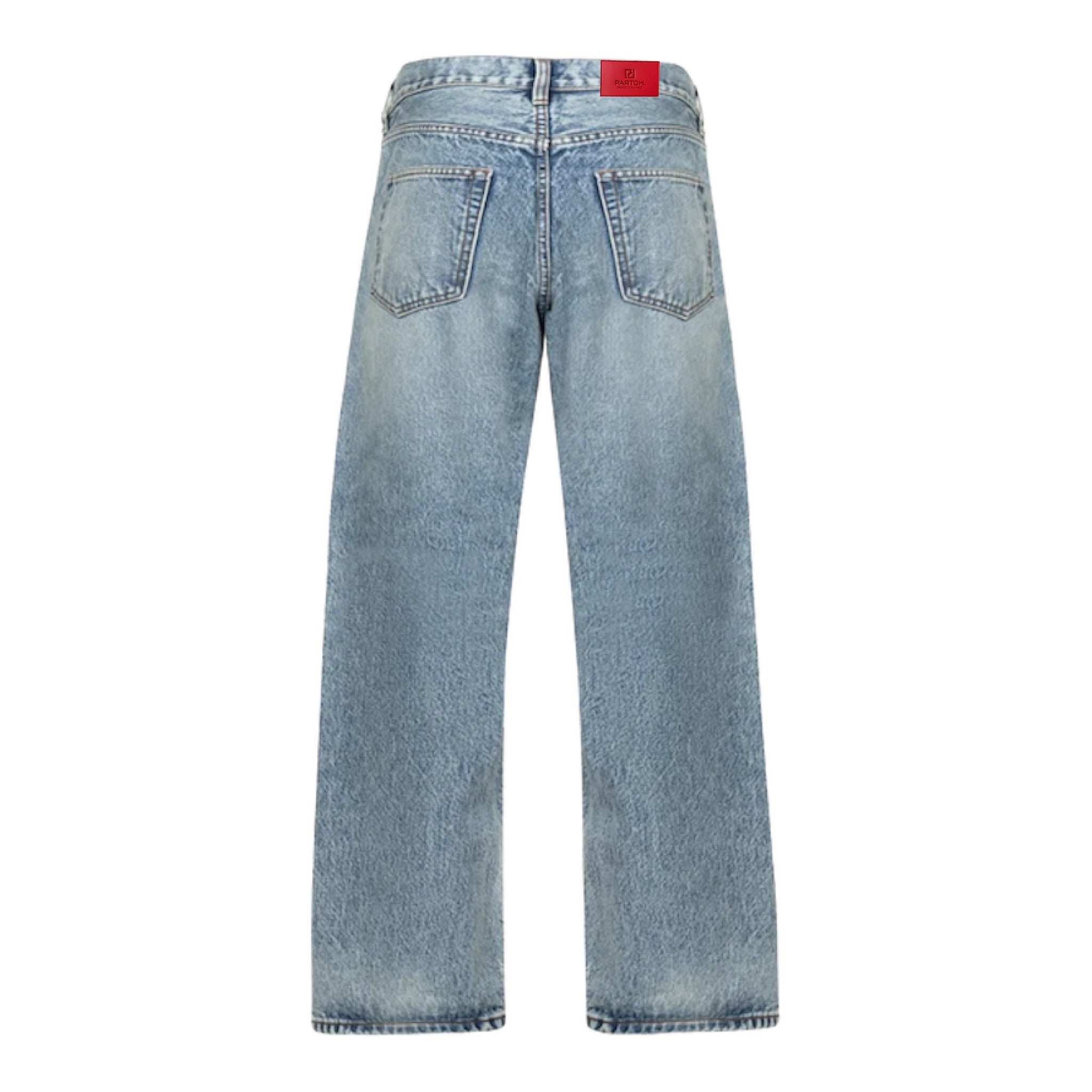 Designer Blue Washed Jeans Denim Relaxed Fit Cotton for Men | PARTCH