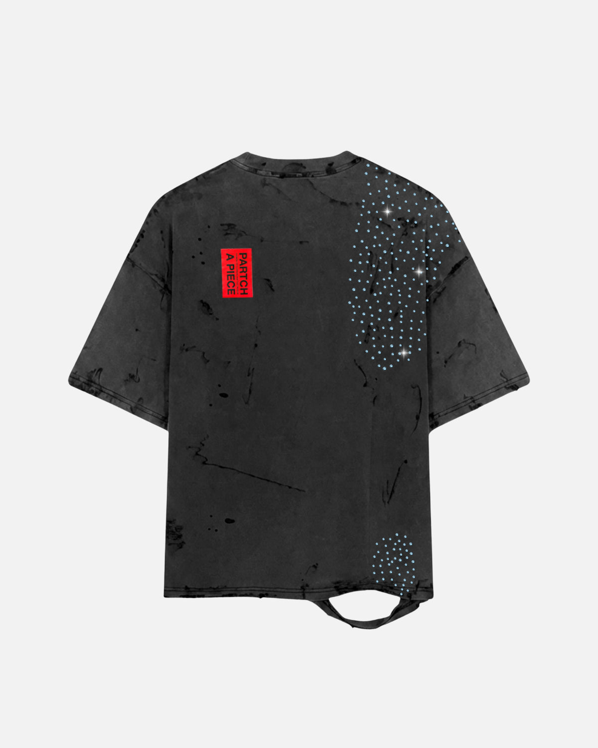Luxury Crystal Blue T-Shirt Oversized in Vintage Black Cotton | PARTCH