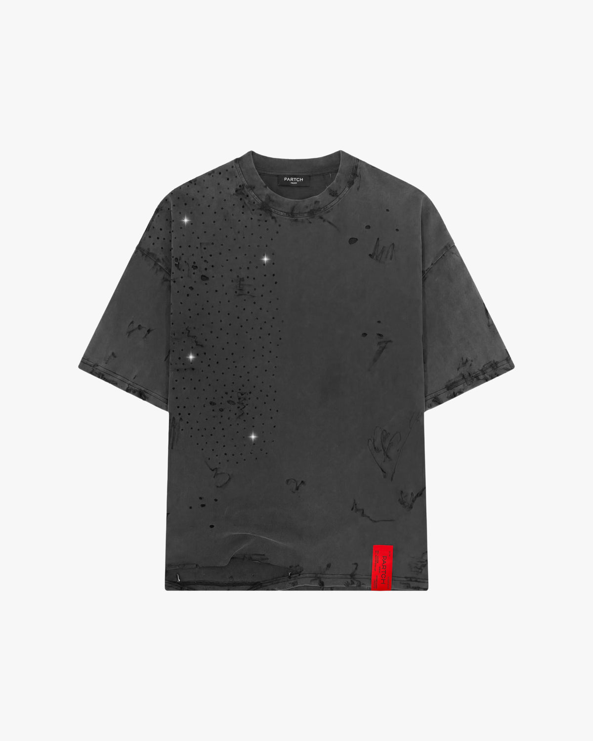 Crystal Logo Black Distressed Oversized Tee Vintage Black Cotton | PARTCH