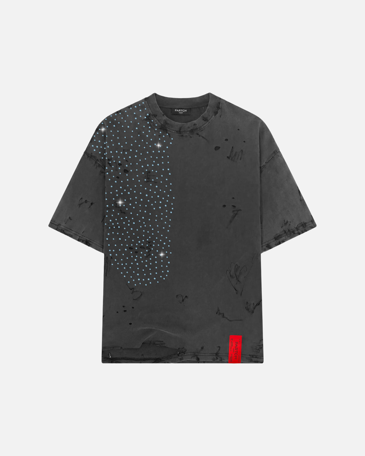 Partch Crystal blue distressed t-shirt oversized fit cotton vintage black