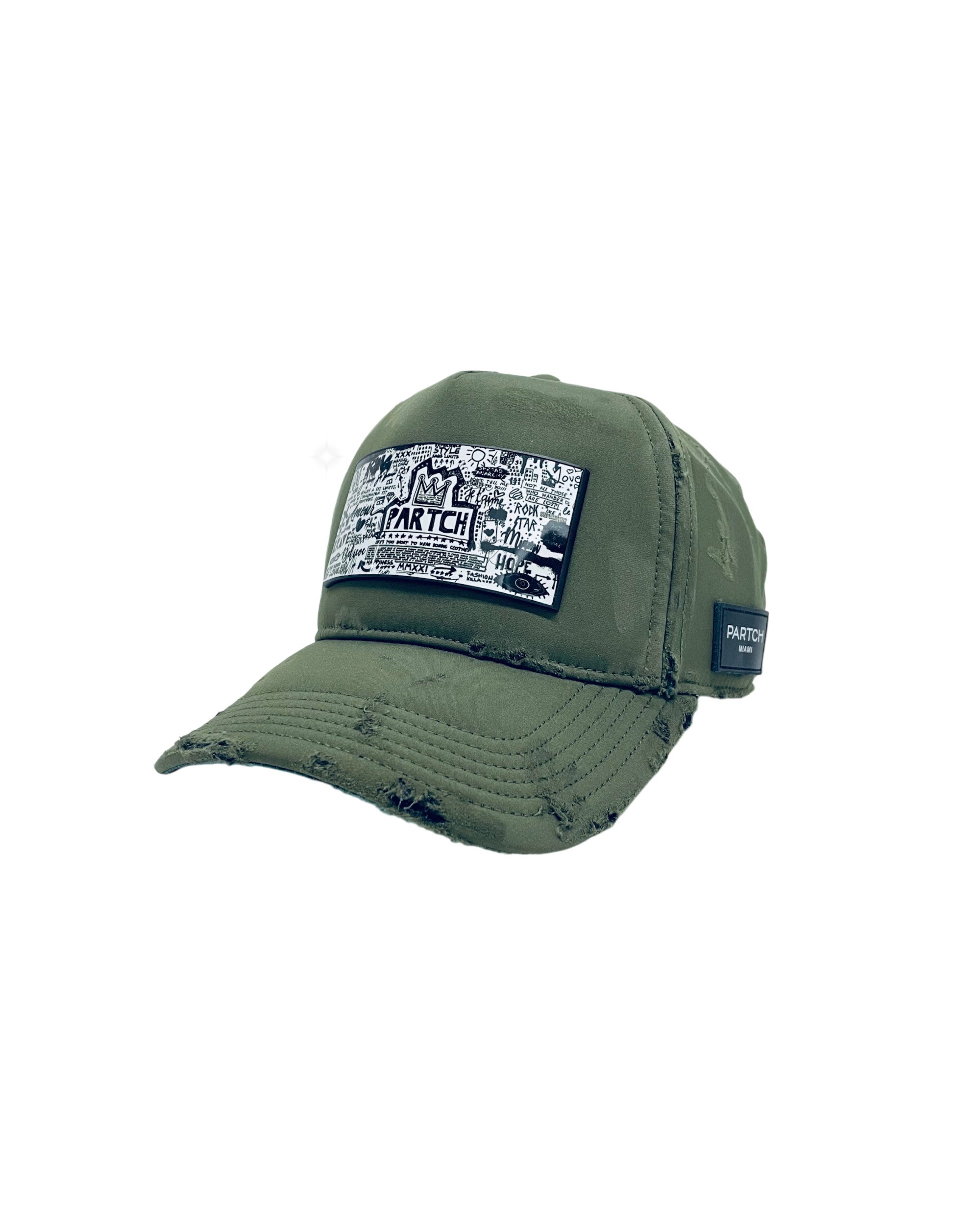 PARTCH Distressed Green Trucker Hat Full Fabric for Men | Luxury Streetwear
