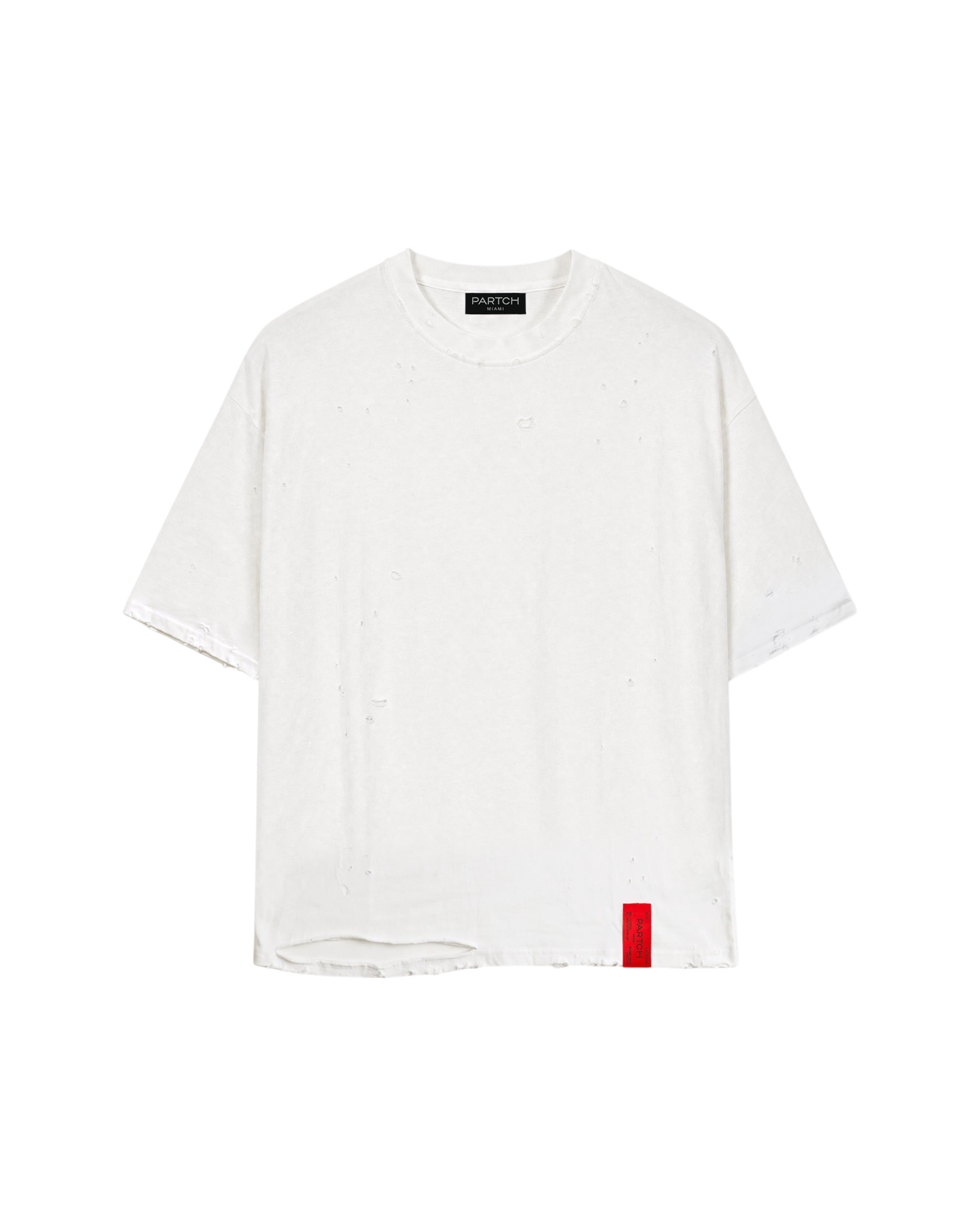 PARTCH Luxury Distressed Oversized T-Shirt White for Men | Designer Streetwear