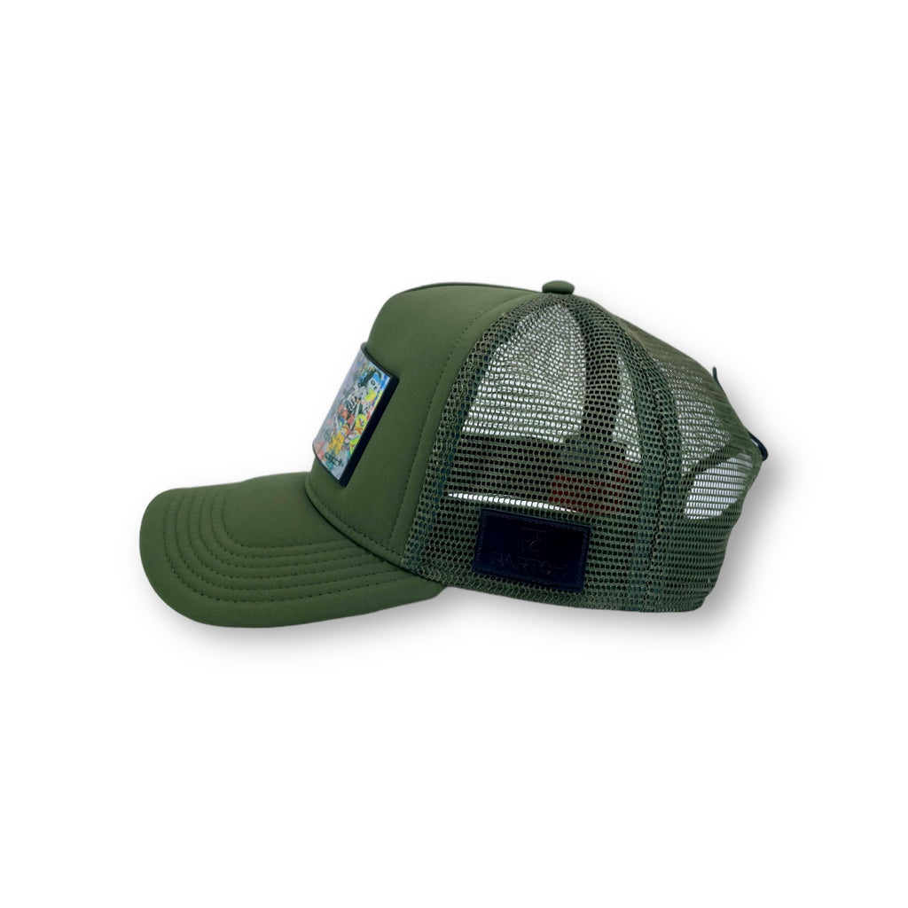 PARTCH Trucker Hat Kaki, breathable rear mesh and leather 