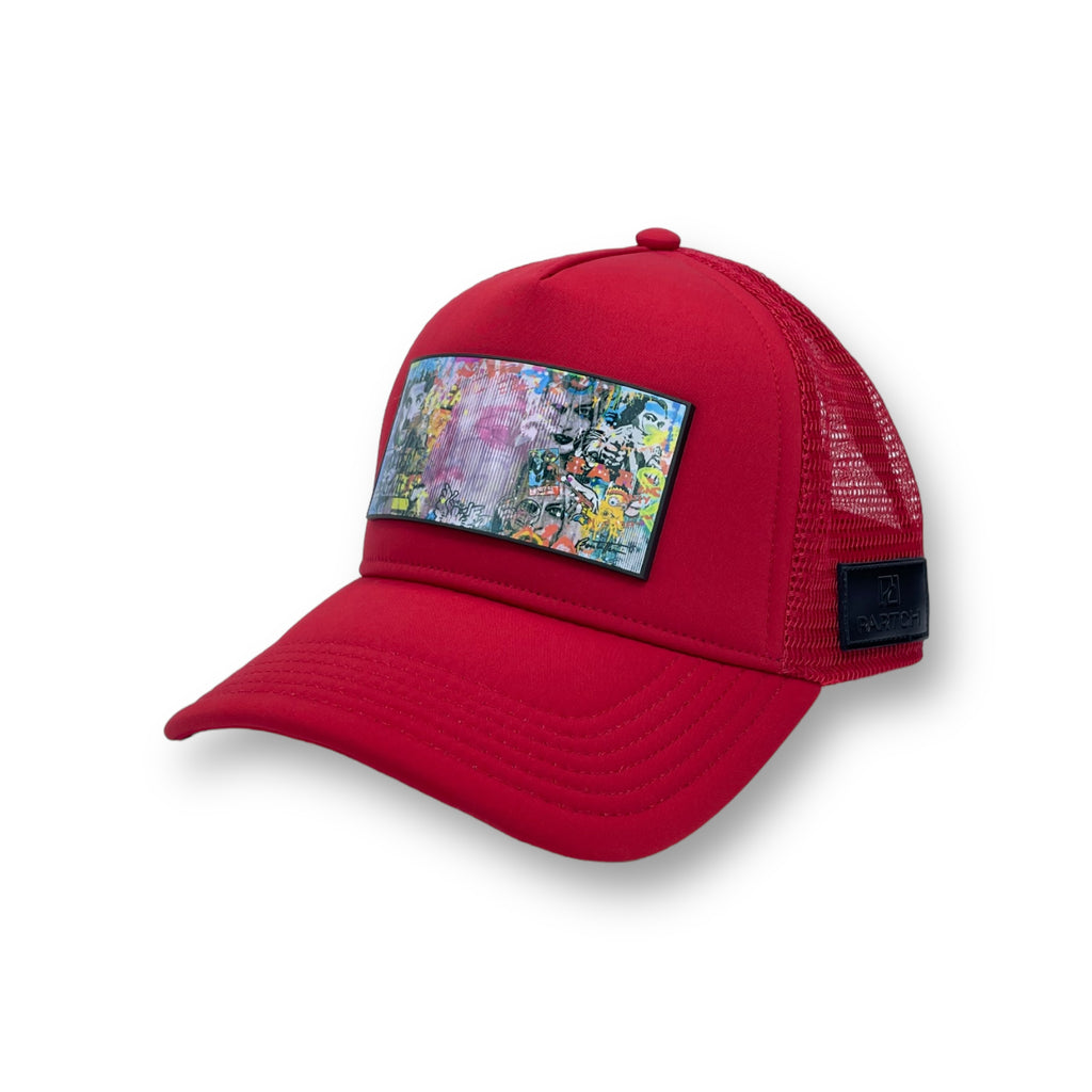 Partch Dreams Logo Art Trucker Hat in Red | Hat for Men