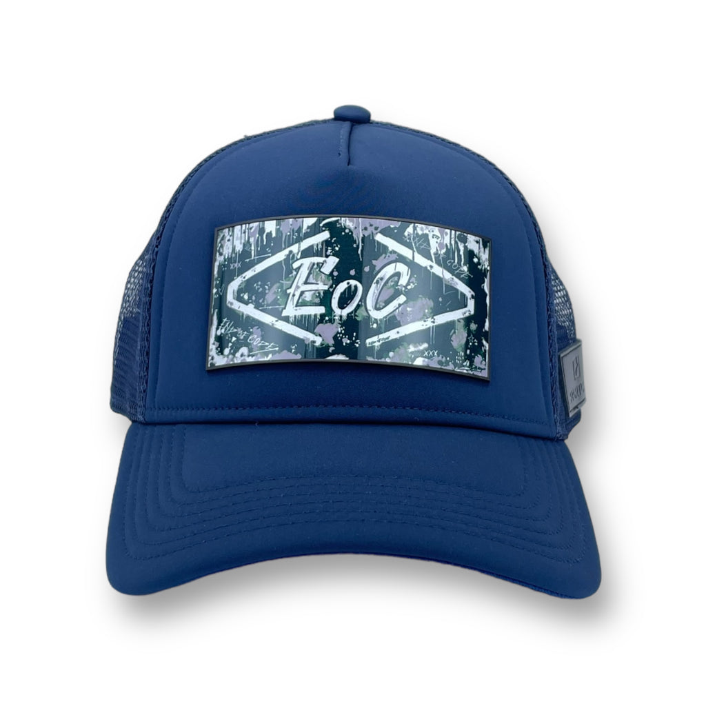End of Code front logo trucker hat Partch navy blue