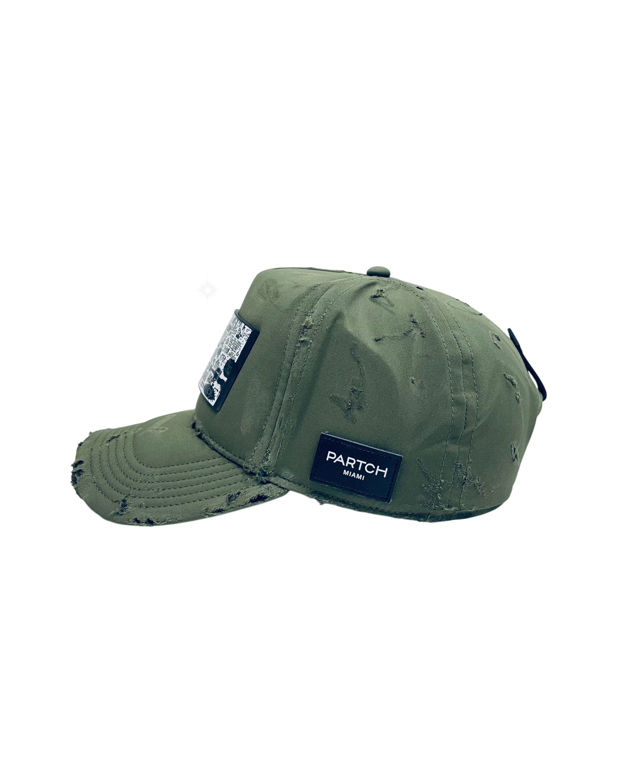 Distressed Green Trucker Hat removable Partch-Clip Pop Love | PARTCH