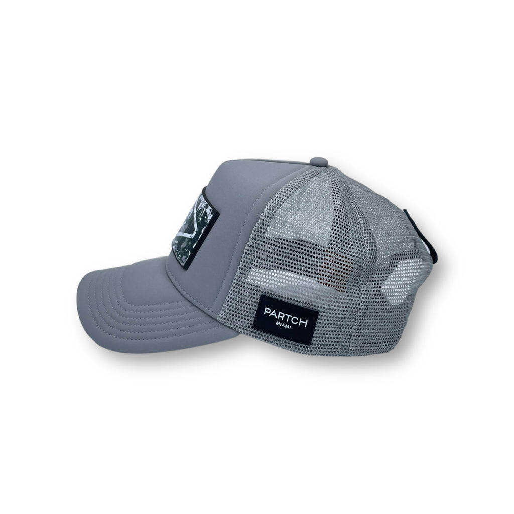 End of Code front patch with trucker hat grey by Partch Fashion 