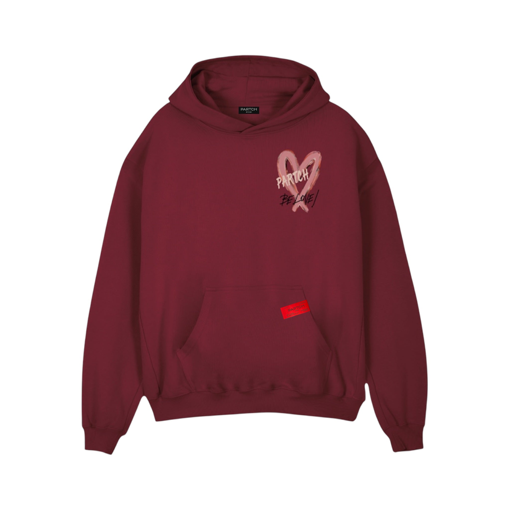 Partch Heart Love Luxury Oversized Hoodie in Burgundy Organic Cotton French Terry
