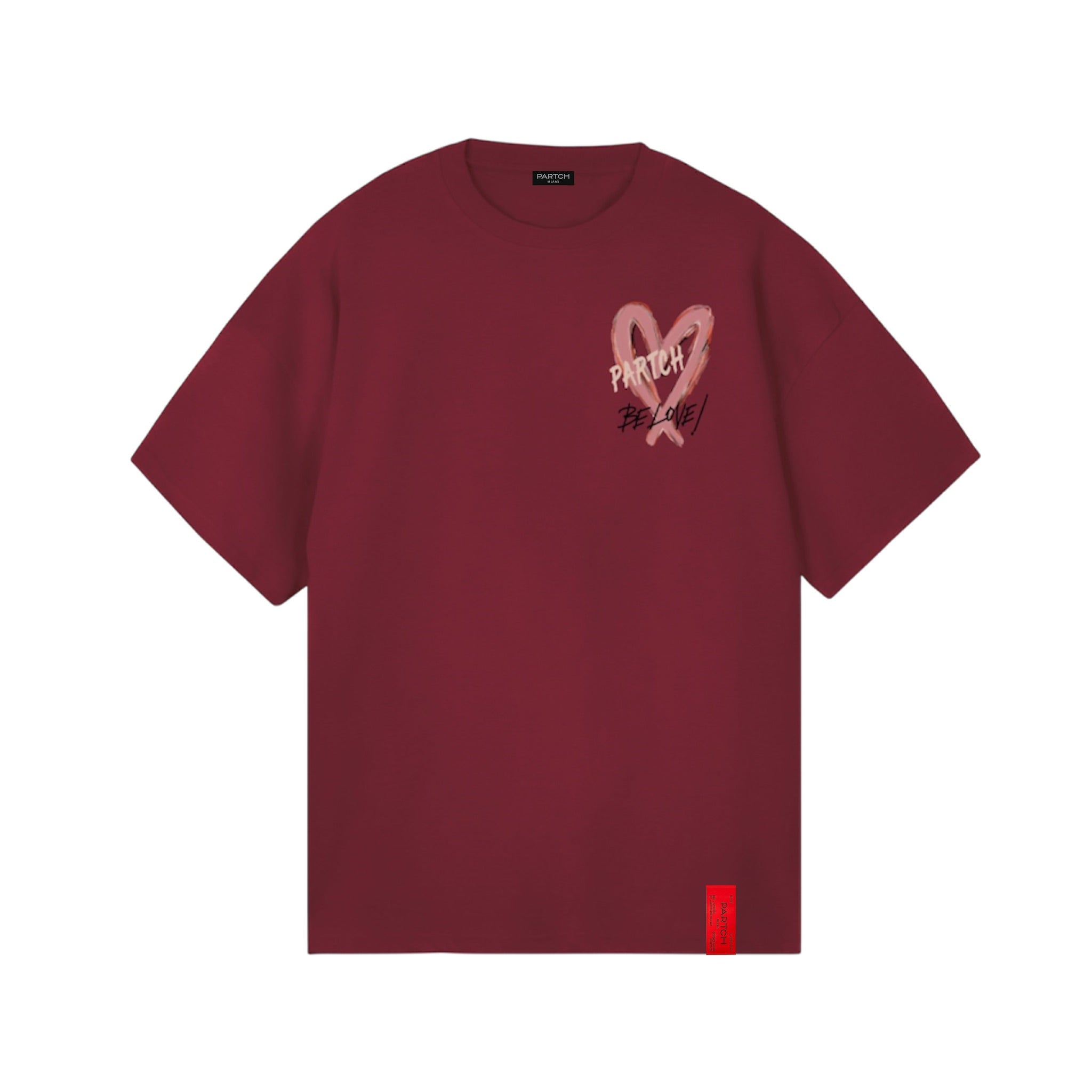 Luxury Men's Heart Oversized Tee in Burgundy Organic Cotton | PARTCH