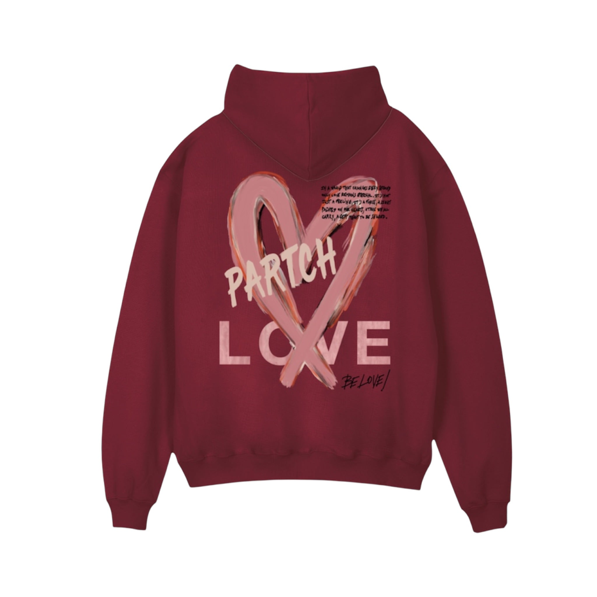 Partch Heart Artwork Hoodie Oversized Fit French Terry Cotton Burgundy | Designer Streetwear