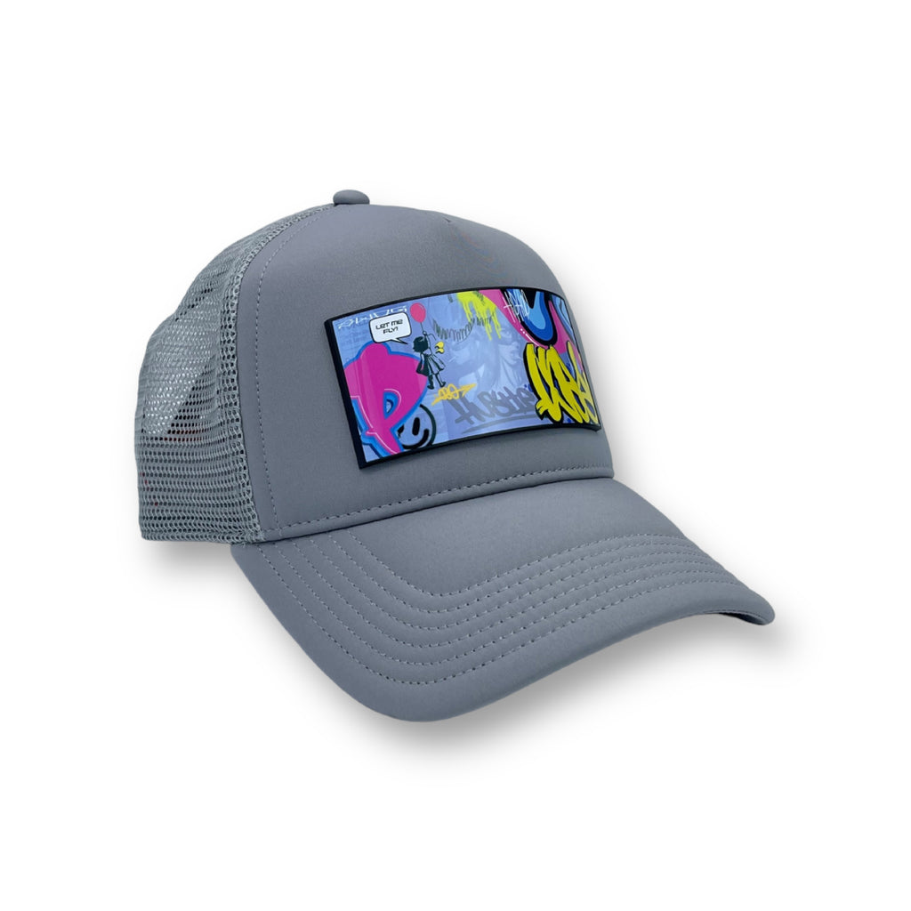 PARTCH Hustle Art Trucker Hat Grey Men's - Urban Style Partch-Clip removable