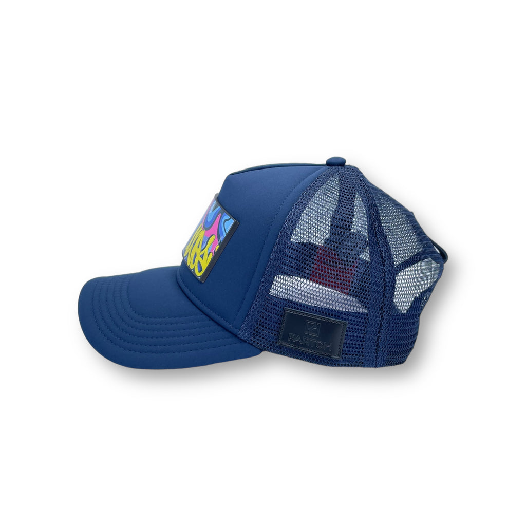 PARTCH Hustle Leather-Trimmed Spandex and Mesh Trucker Hat Navy Blue for Men and Women with/ removable PARTCH-clip.