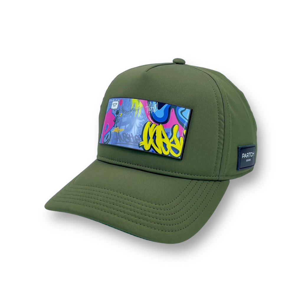 Kaki Trucker Hat Partch Art front patch removable Hustle