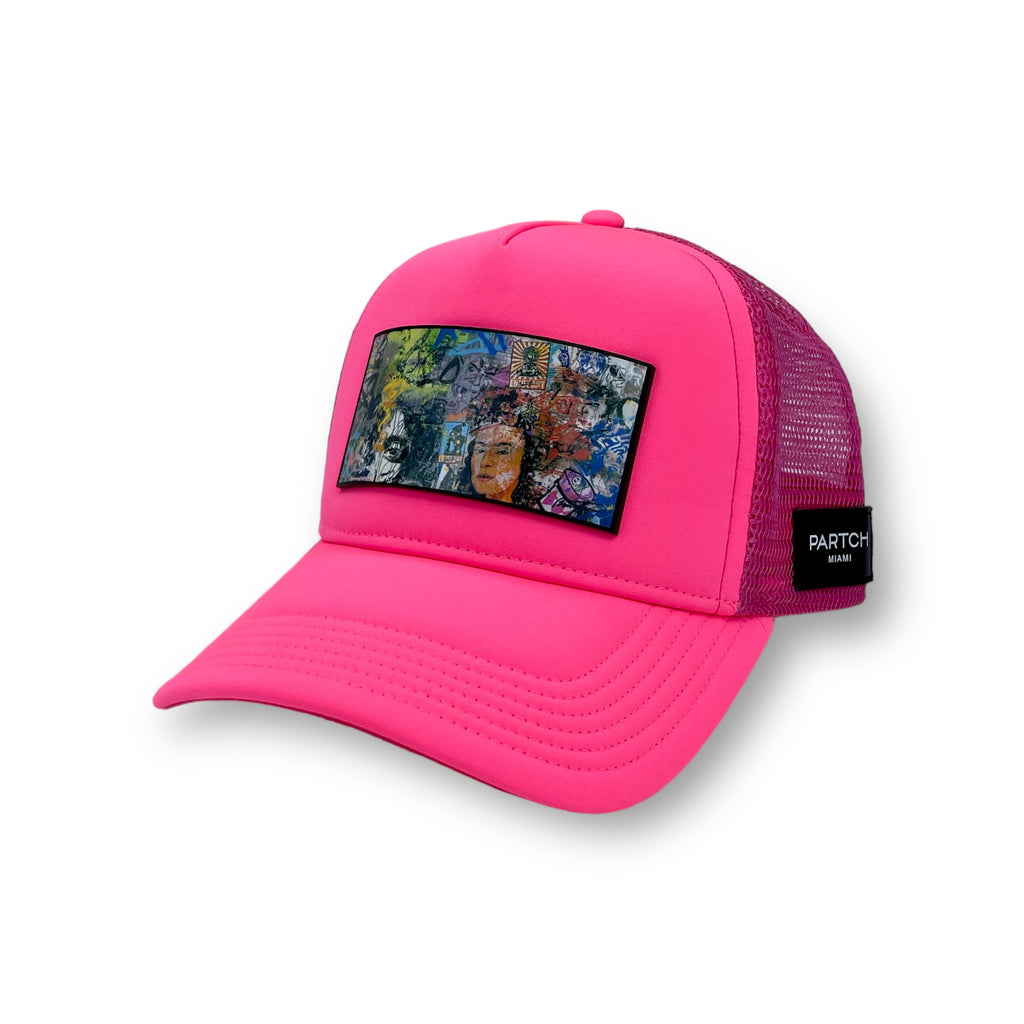Partch Icon Trucker Hat, w/ Partch-clip removable Art Graffiti Urban Style. hot Pink Luxury Hats | PARTCH Fashion