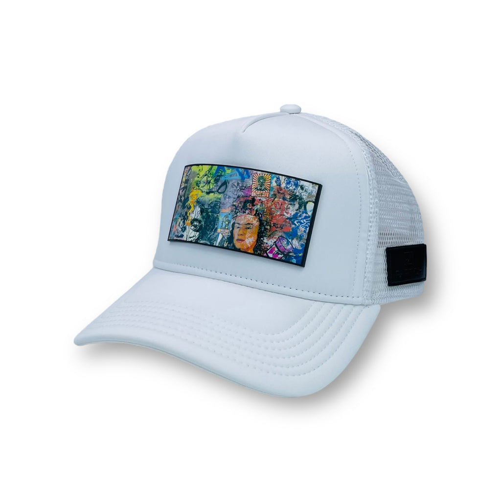 Partch Icon Trucker Hat, w/ Partch-clip removable Art Graffiti Urban Style. White Luxury Hats | PARTCH Fashion