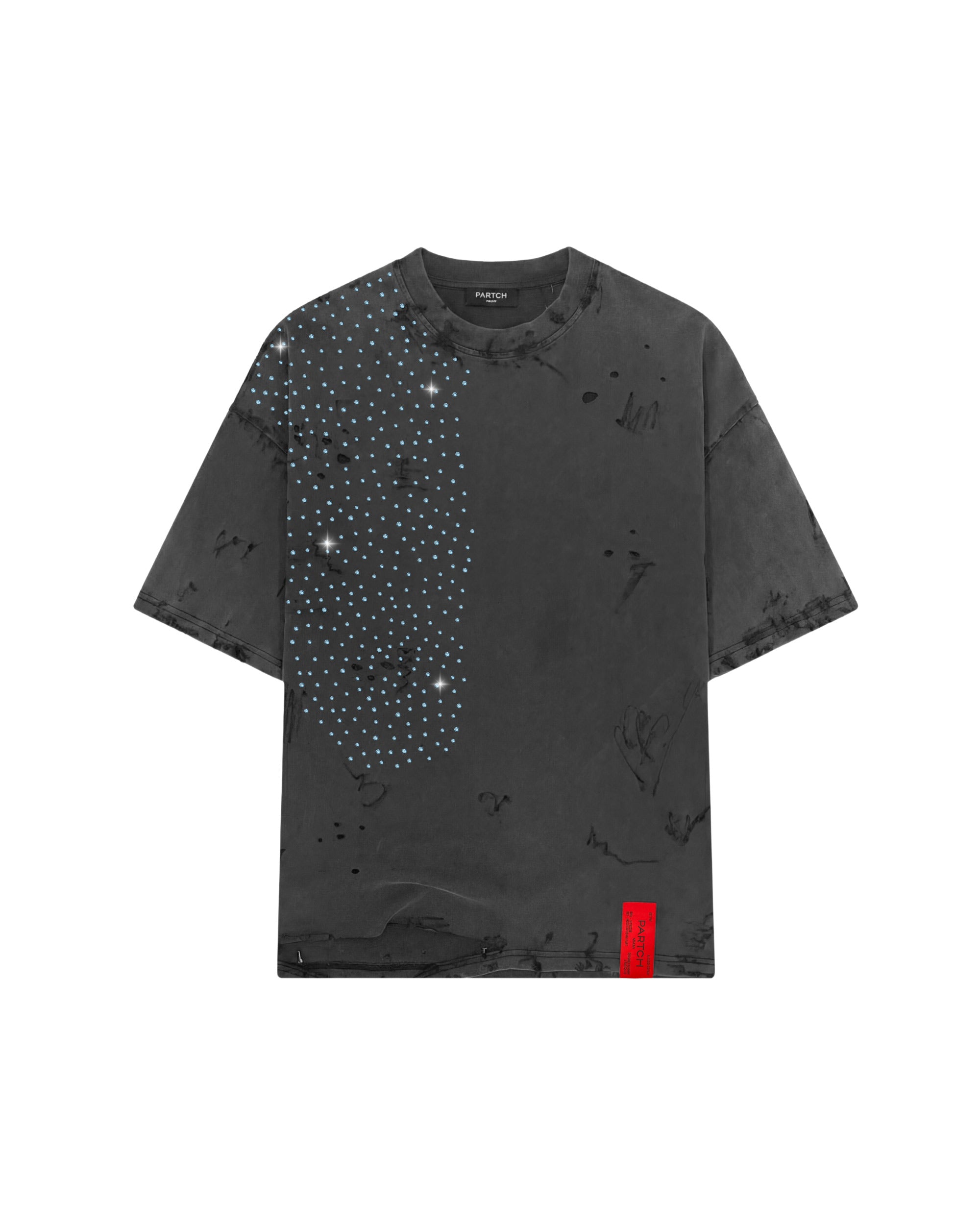 PARTCH Crystal Distressed Oversized T-Shirt Vintage Black Light Blue Crystals | by Didier Devaux