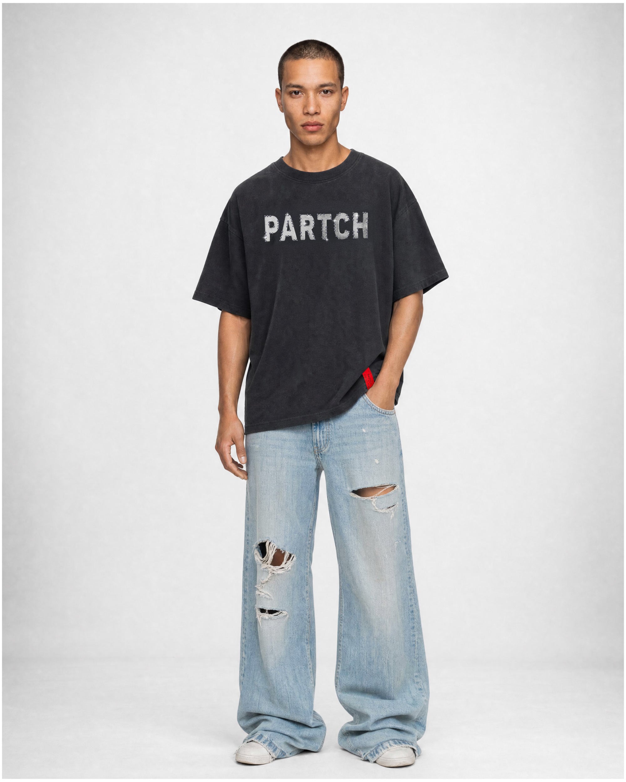 Logo Black Crystal Embellishments Oversized T-Shirt for Men | PARTCH Didier Devaux