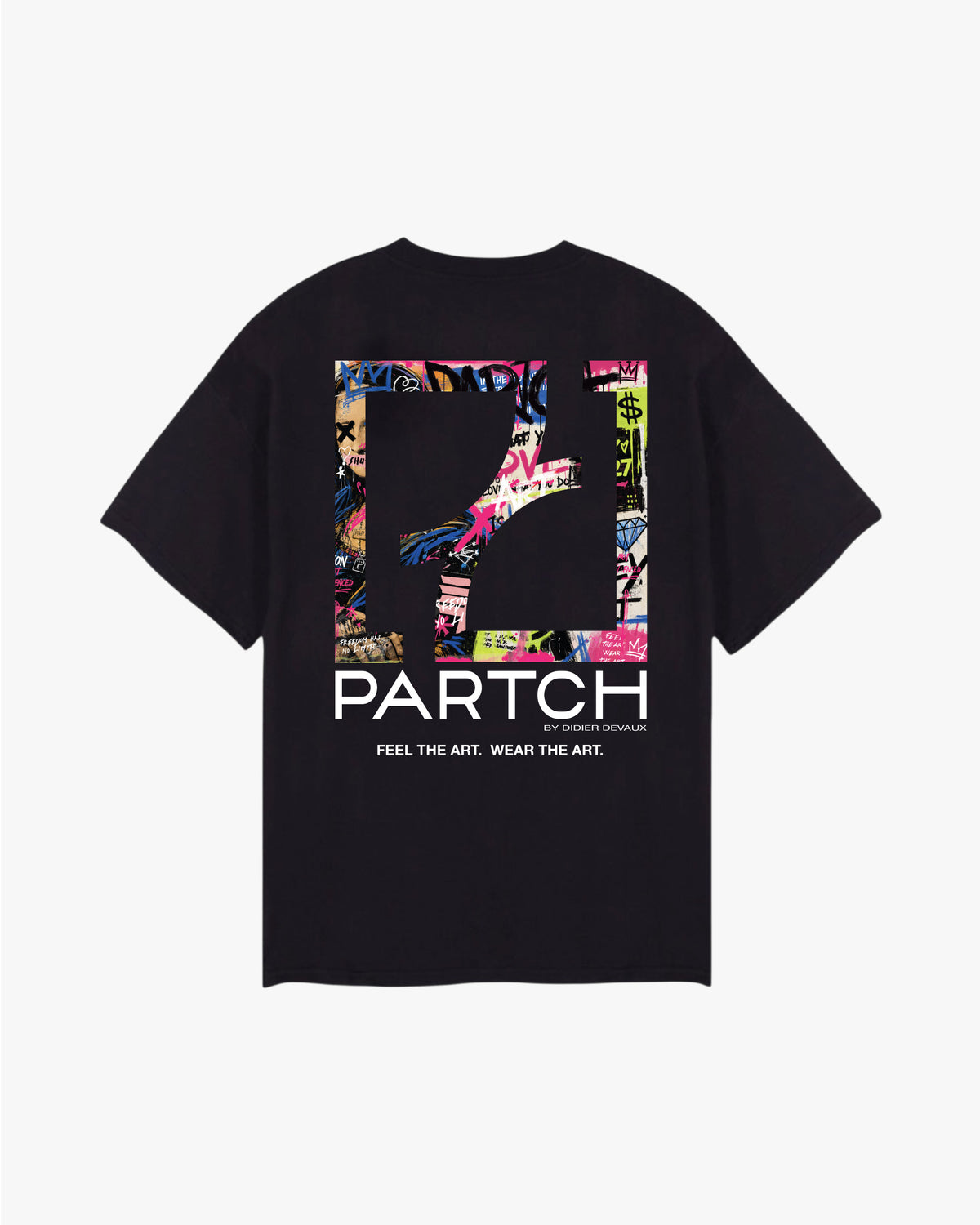 Mona Art Oversized T-Shirt Black Organic Cotton Graphic Printed | PARTCH by Didier Devaux