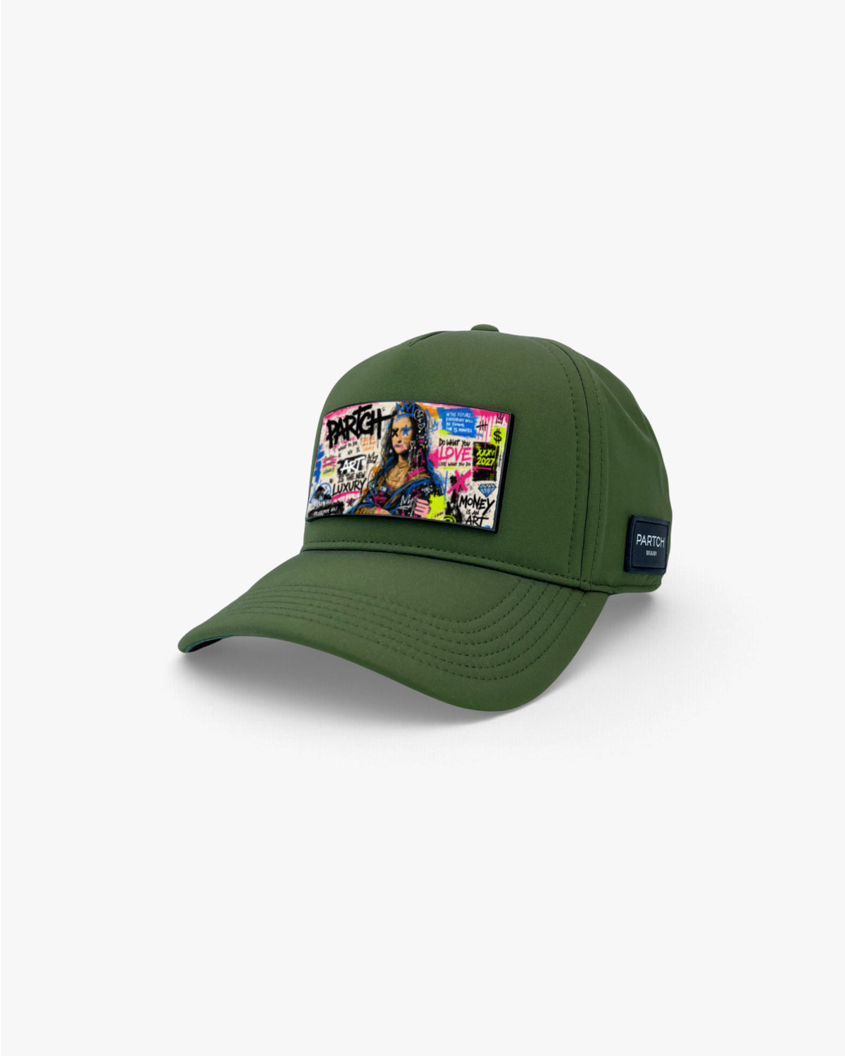 PARTCH Mona Lisa Trucker Hat Full Fabric Green Removable Patch | Designer Headwear