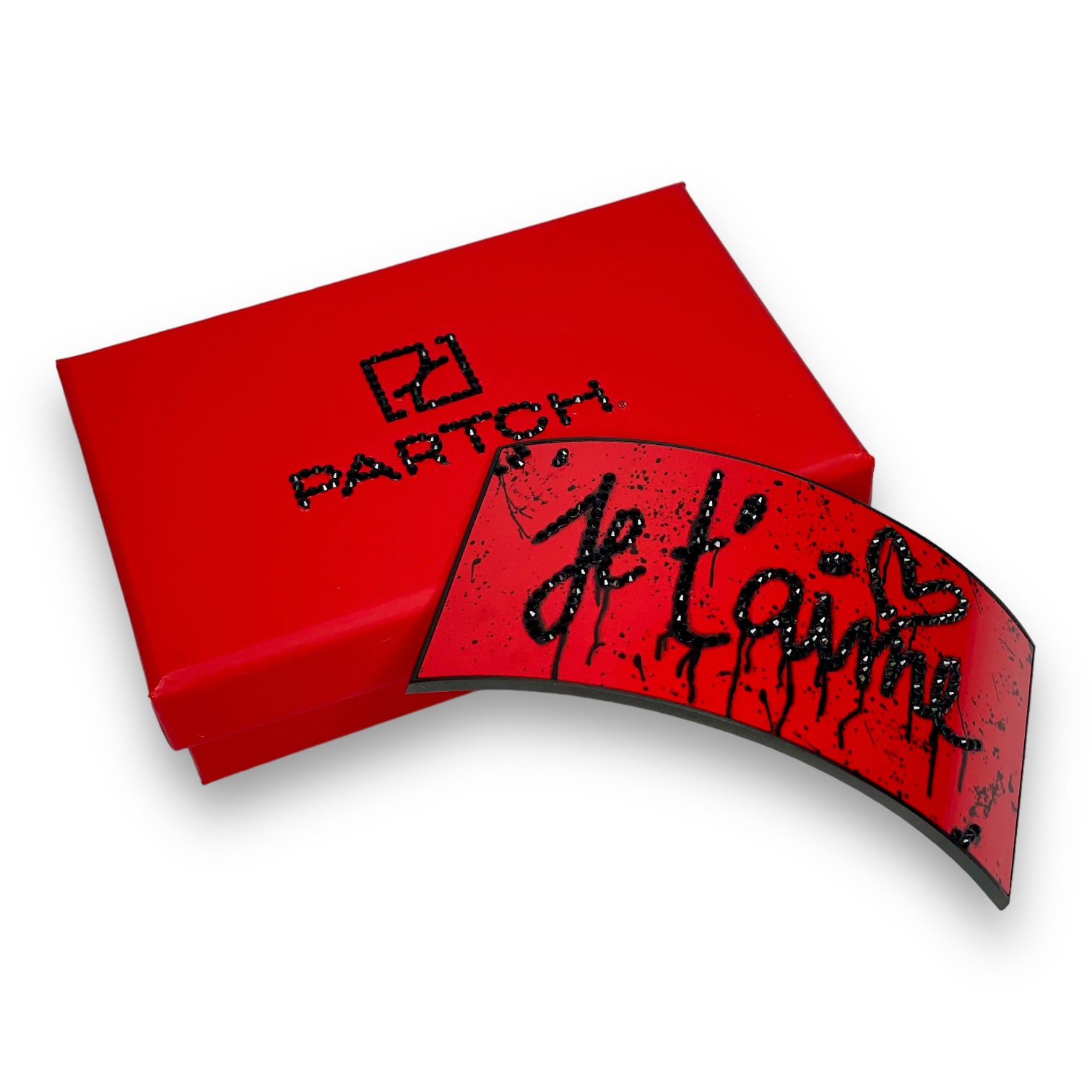 PARTCH-clip Je t'aime with Black Crystal Swarovski for hats and caps