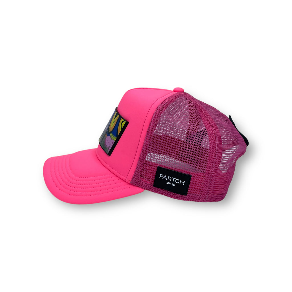 Partch Swag Urban Art Trucker Hat in Pink for Men  and Women | PARTCH-Clip removable patch