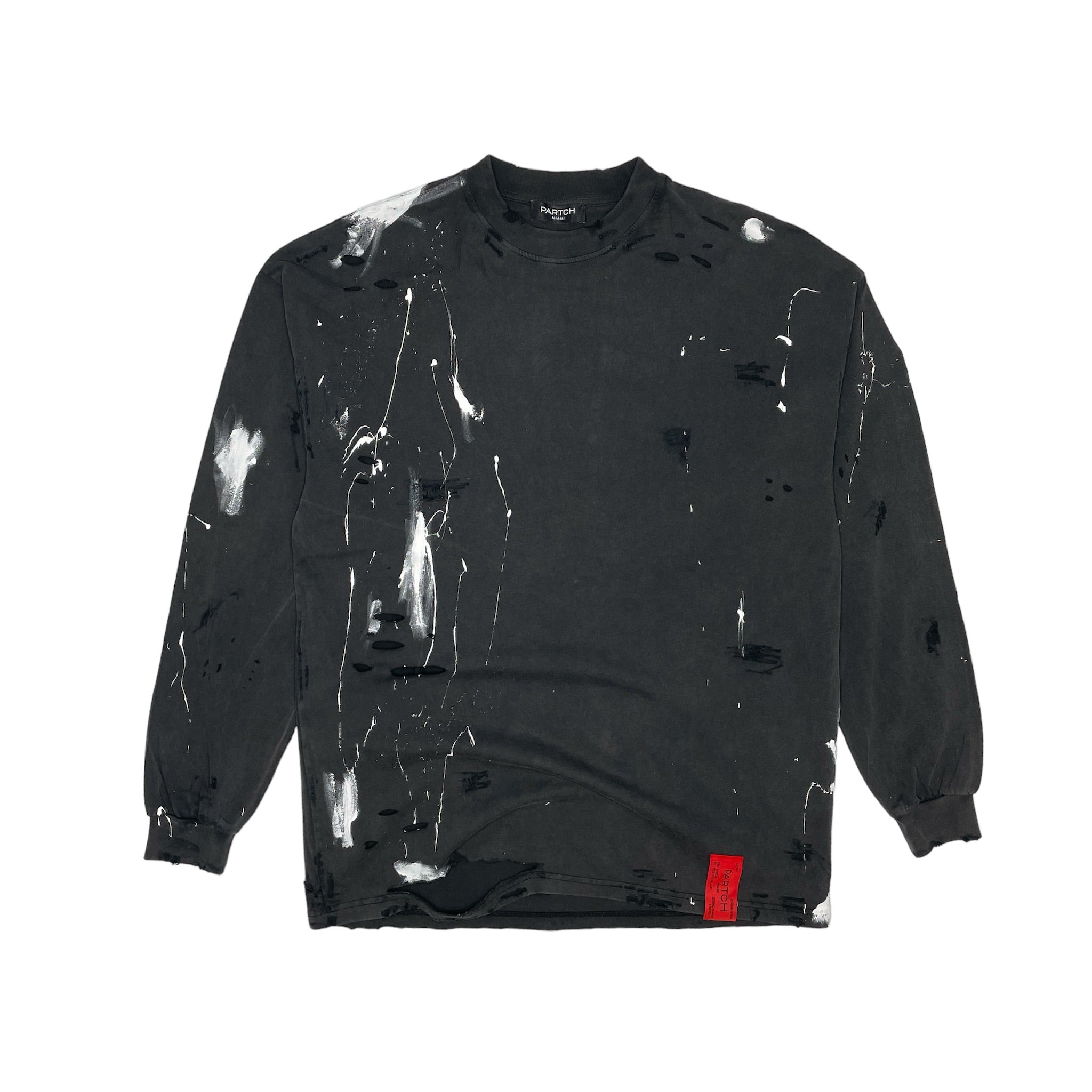 Partch Mens Long Sleeve T-Shirt Distressed Vintage Black