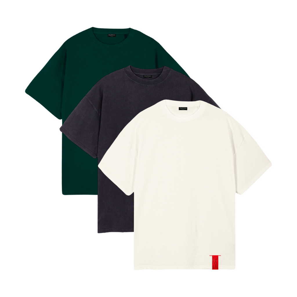 Partch Must Oversized Short Sleeve T-Shirt 3 Pack - Green, Vintage Black, Cream