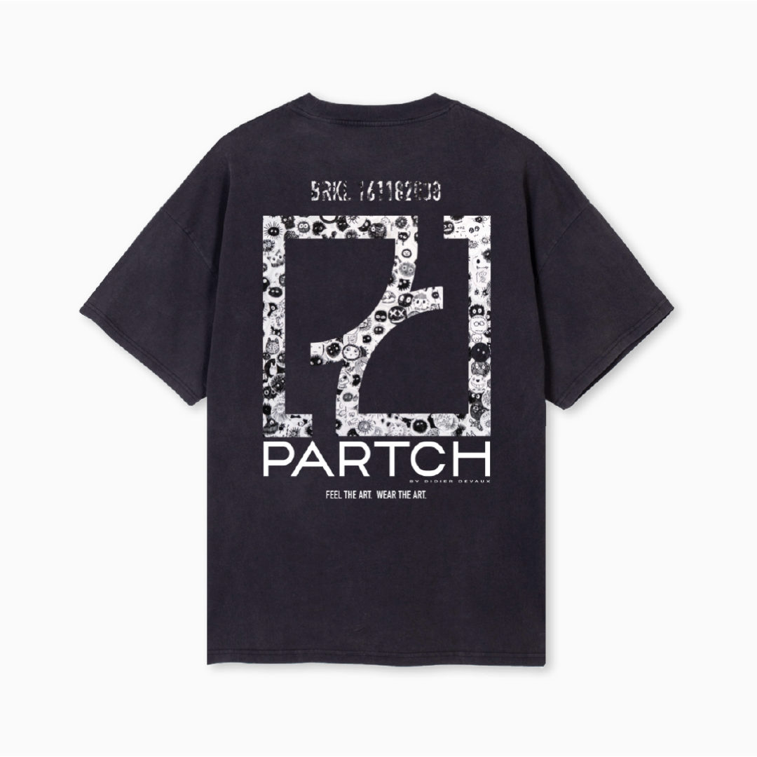 PARTCH Viral print Logo Oversized T-Shirt Cotton in Vintage Black for Men