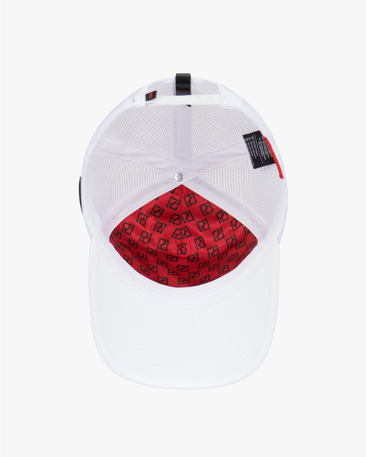 Designer White Trucker Hat 5 Panel with Mesh, Leather Accents, Adjustable Closure | PARTCH