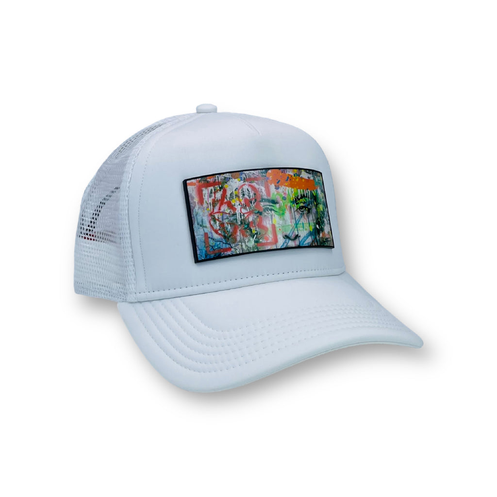 White Trucker Hat in Spandex by PARTCH and Cedric Bouteiller