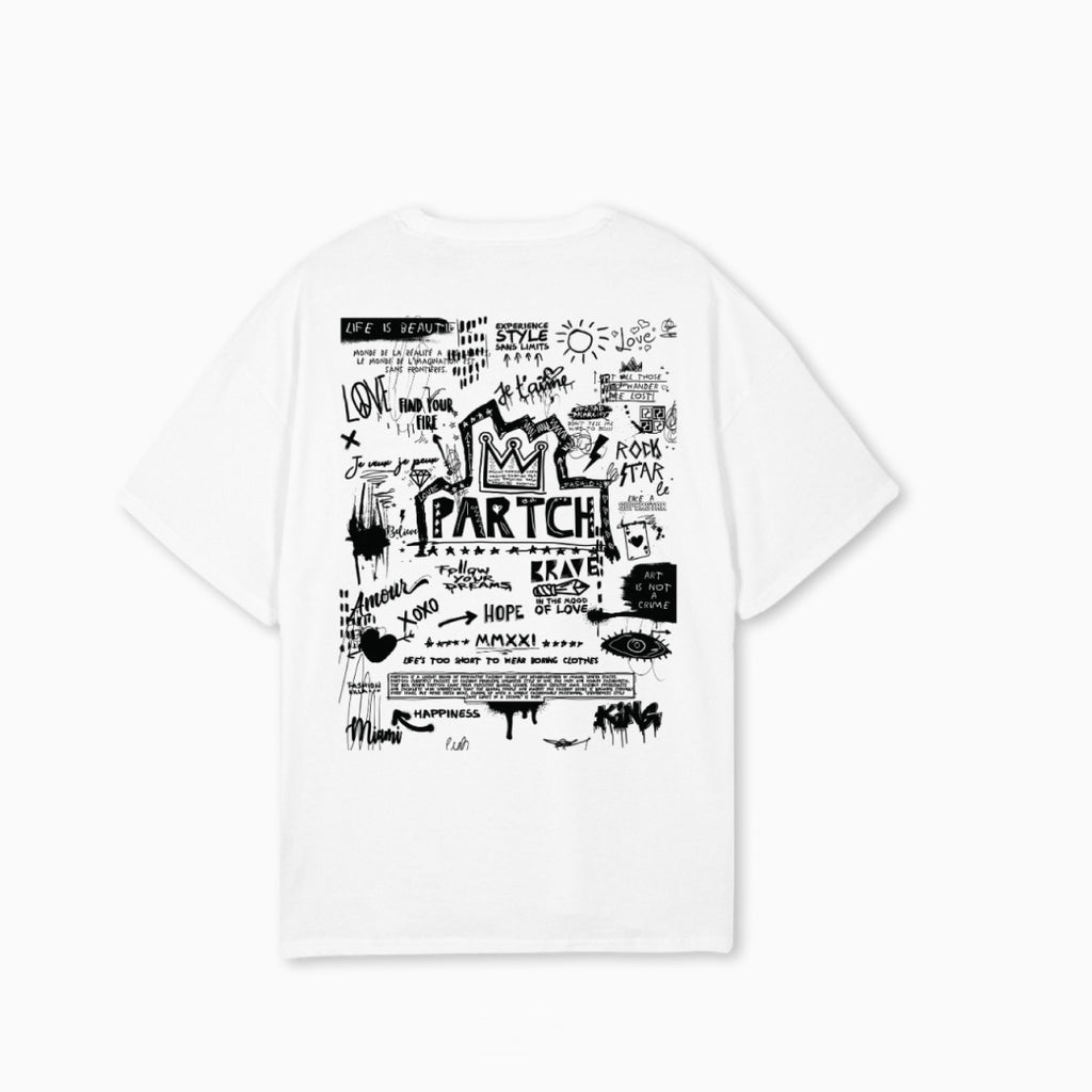Partch Men's Pop Love Art T-shirt Oversized Fit in White | T-Shirts for men