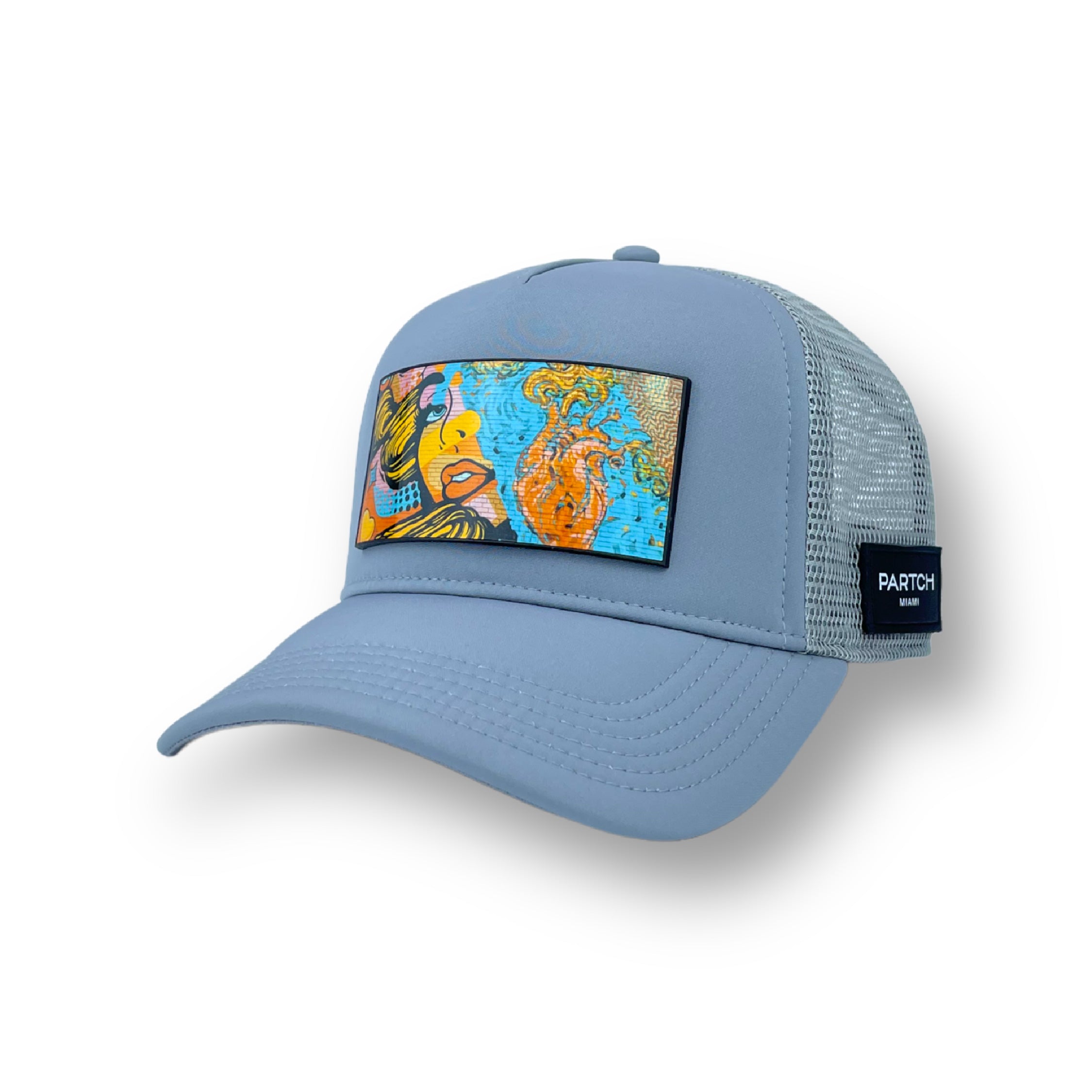 Men's Luxury Trucker Hat Gray w/ Removable patches | Partch Fashion