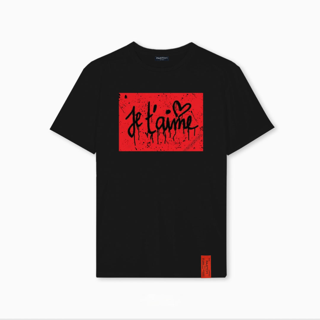 Je T'aime T-Shirt Printed at the Front Cotton Black | PARTCH