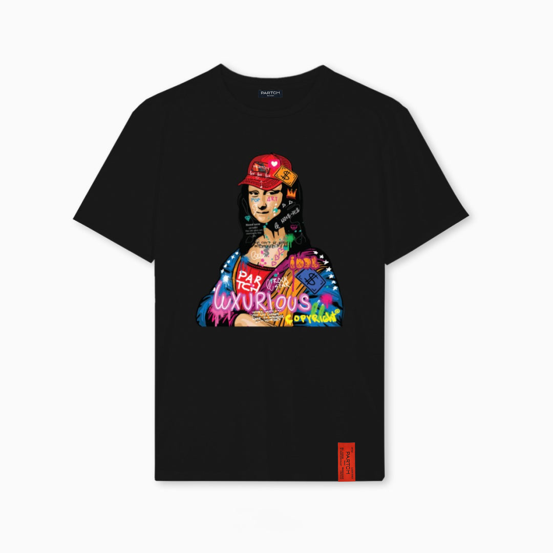 PARTCH Monalisa Graphic Tee Black Cotton | T-Shirts for Mens
