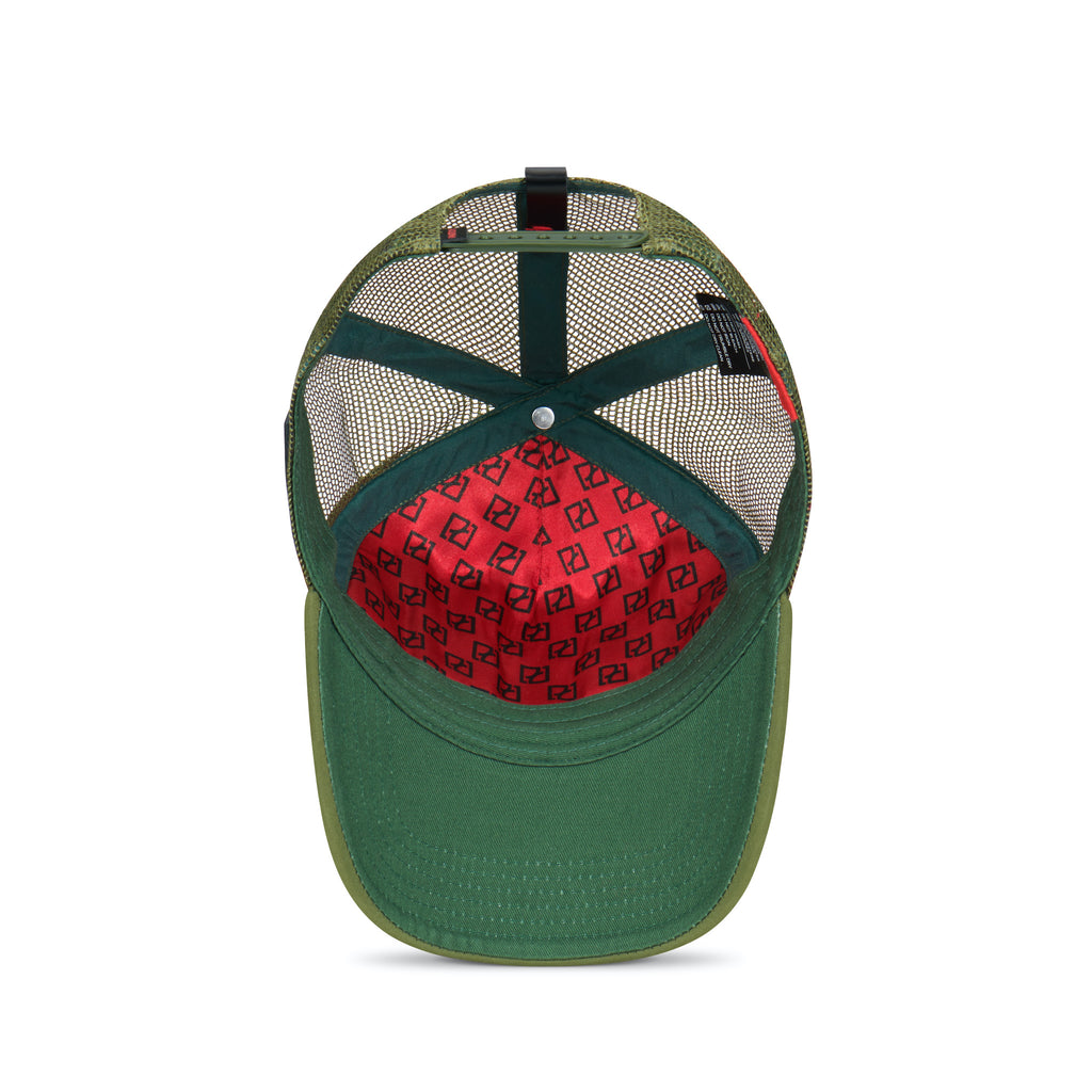 Partch Dulxy Trucker Hat Kaki - Green with red satin panel