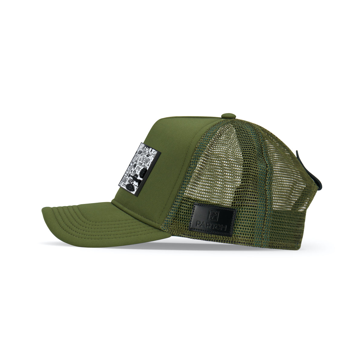 PARTCH Designer Trucker Hat Pop Love Khaki Green | Removable