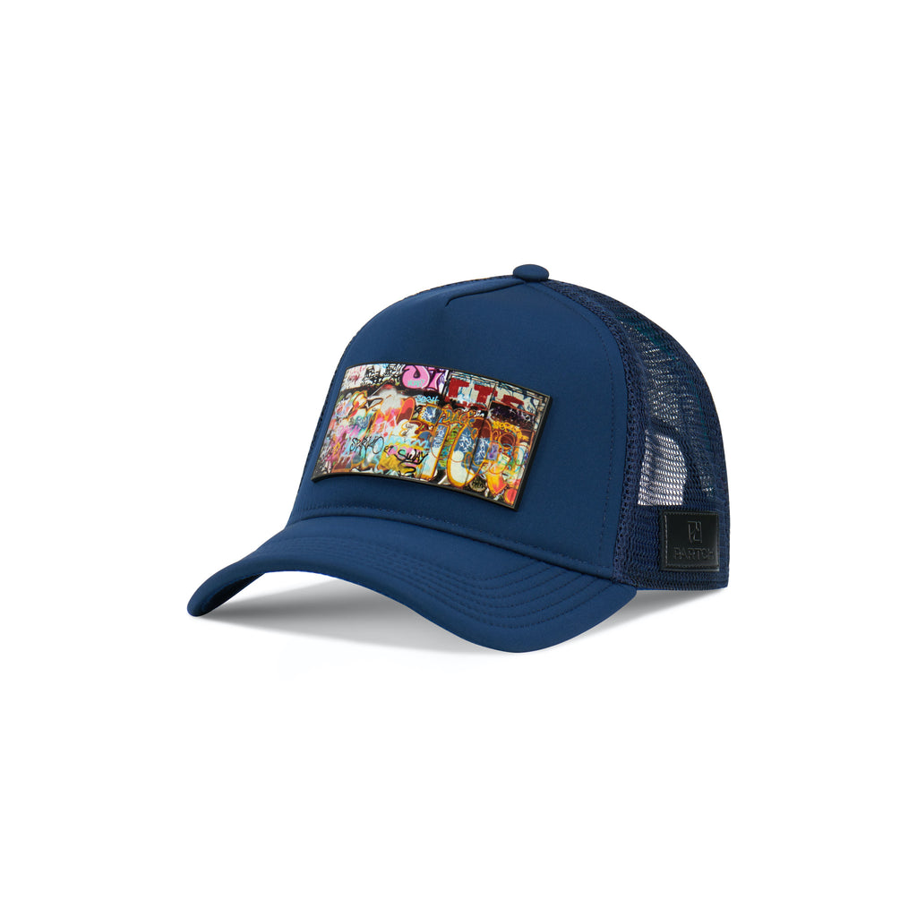 Partch Dulxy Trucker Hat in Navy Blue with Removable front Patch