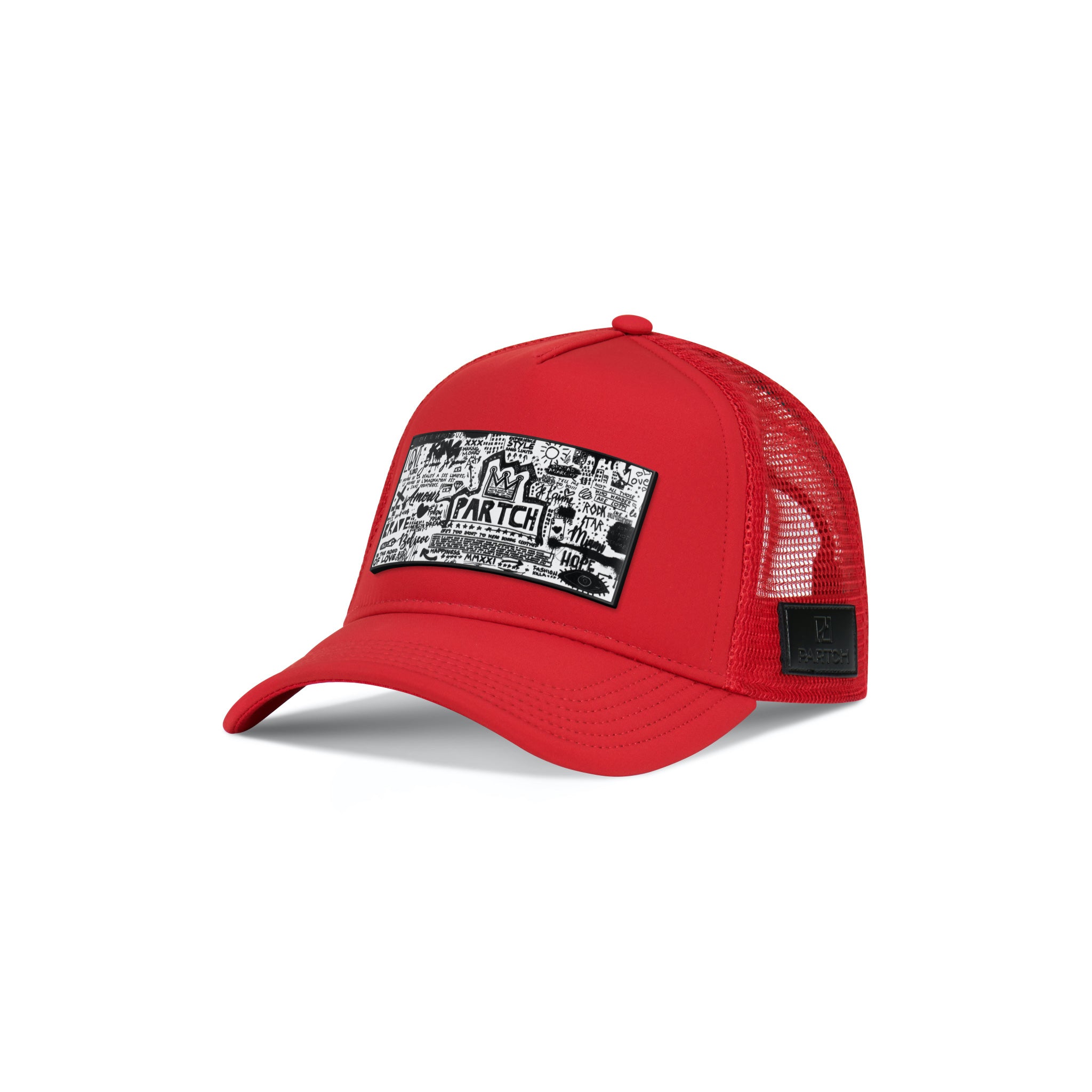 Partch Trucker Hat Red with PARTCH-Clip Pop Love Front View