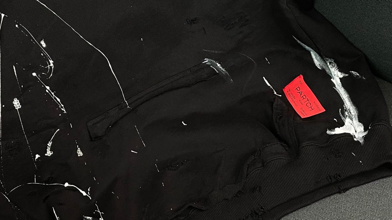 Distressed and Hand-Painted Workshop Hoodie Black - Partch Didier Devaux