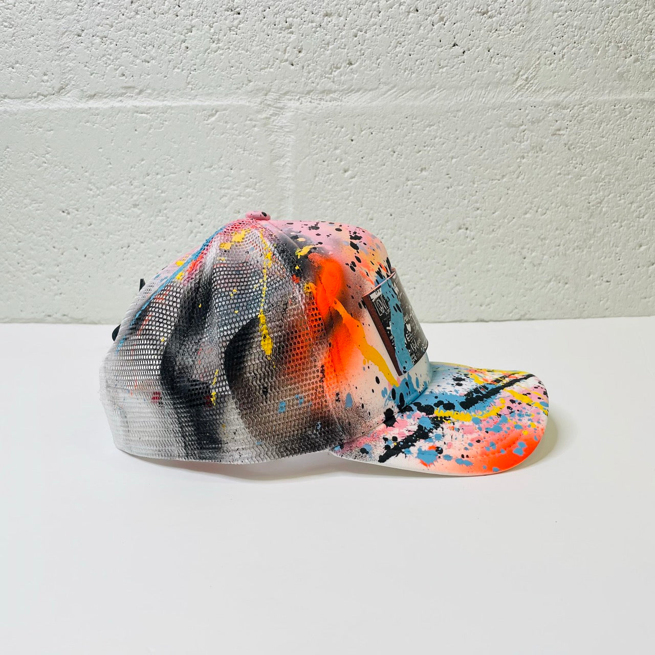 Partch Atelier Paint Splattered Trucker Hat 5 panel with removable patch