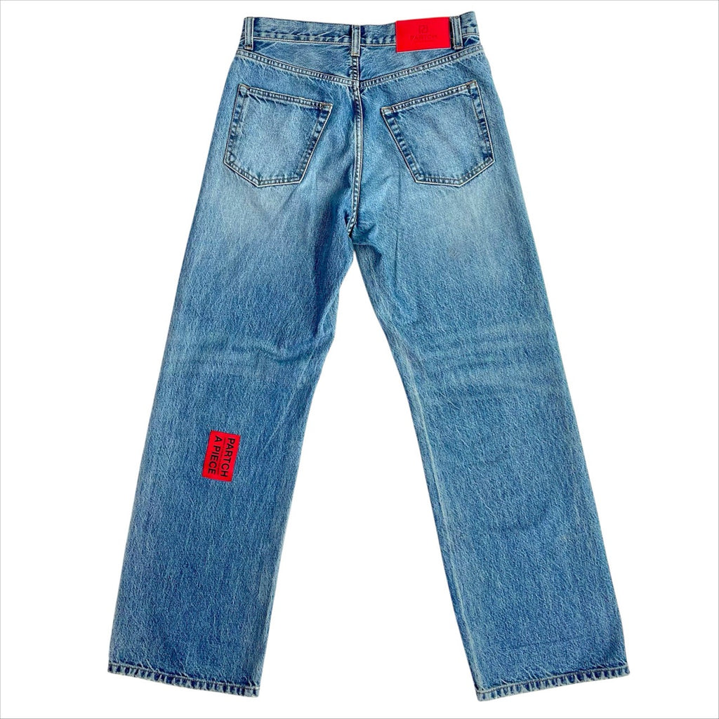 Luxury Loose Fit Jeans Mid Blue Denim Signature Leather Patch | PARTCH