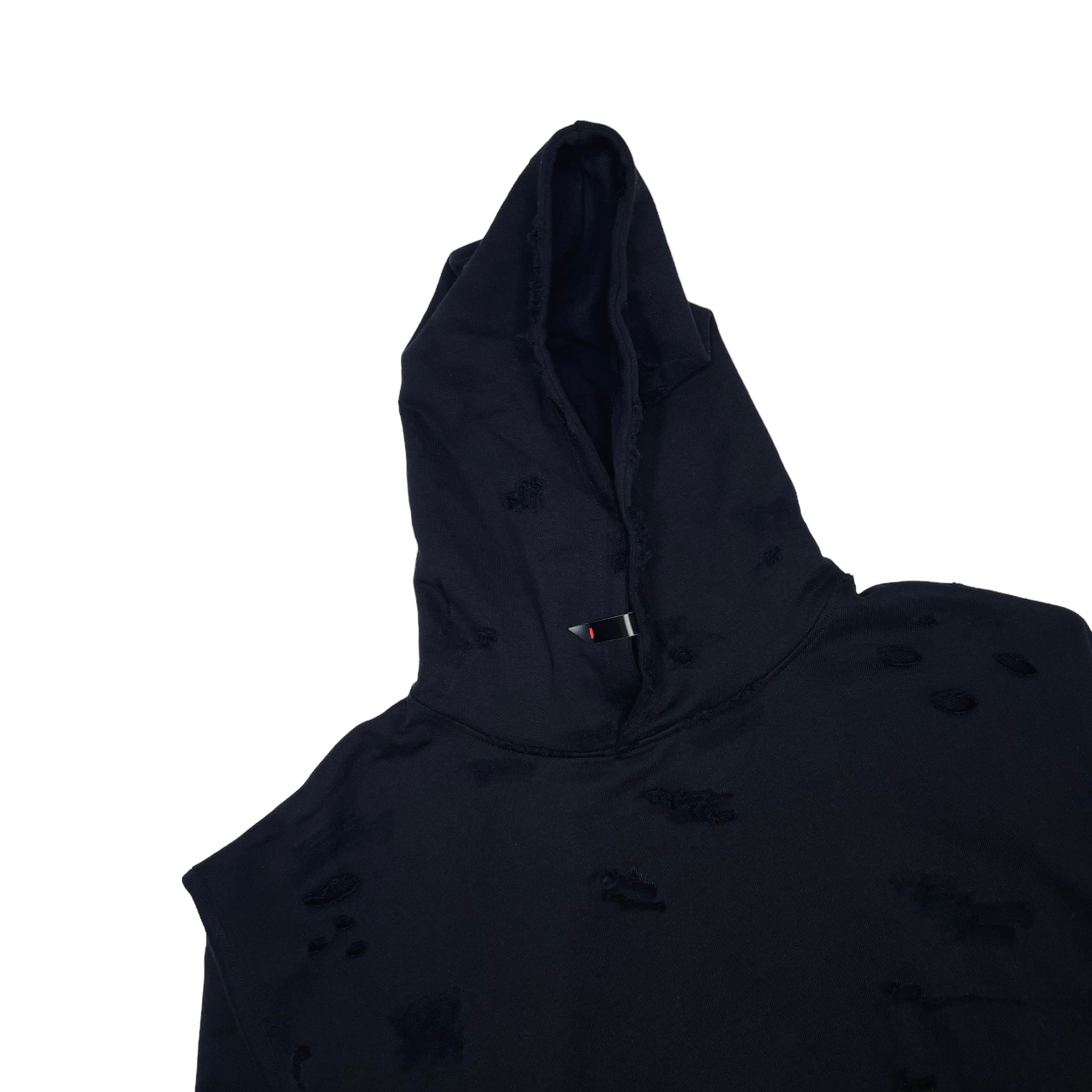 Black Distressed Hoodie Black with Leather  for Men | PARTCH