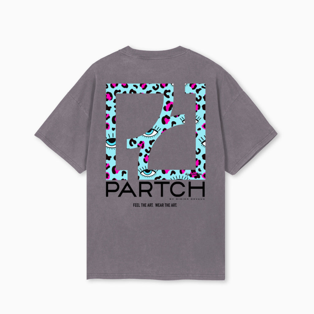 Partch Cheetah Blue T-Shirt Cotton Pigment Grey