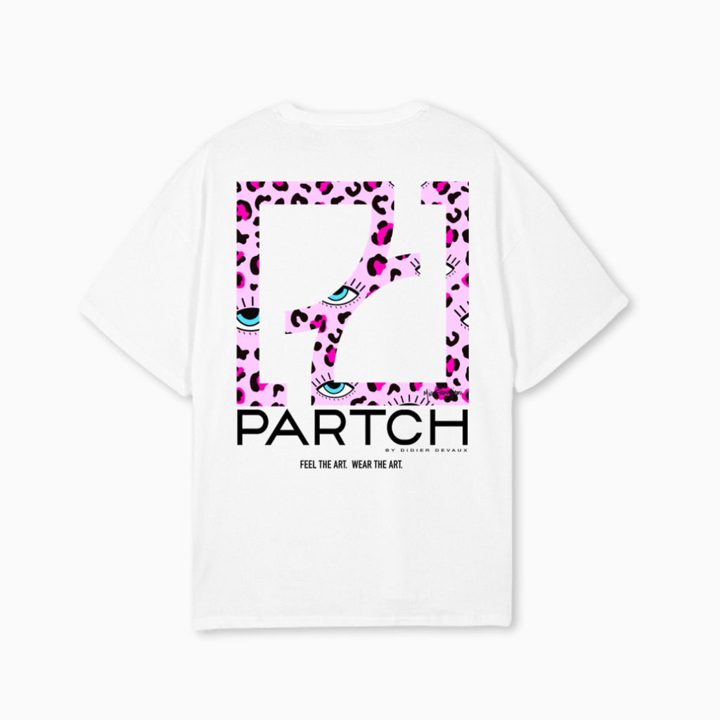 Partch Cotton T-Shirt Cheetah Pink White Color