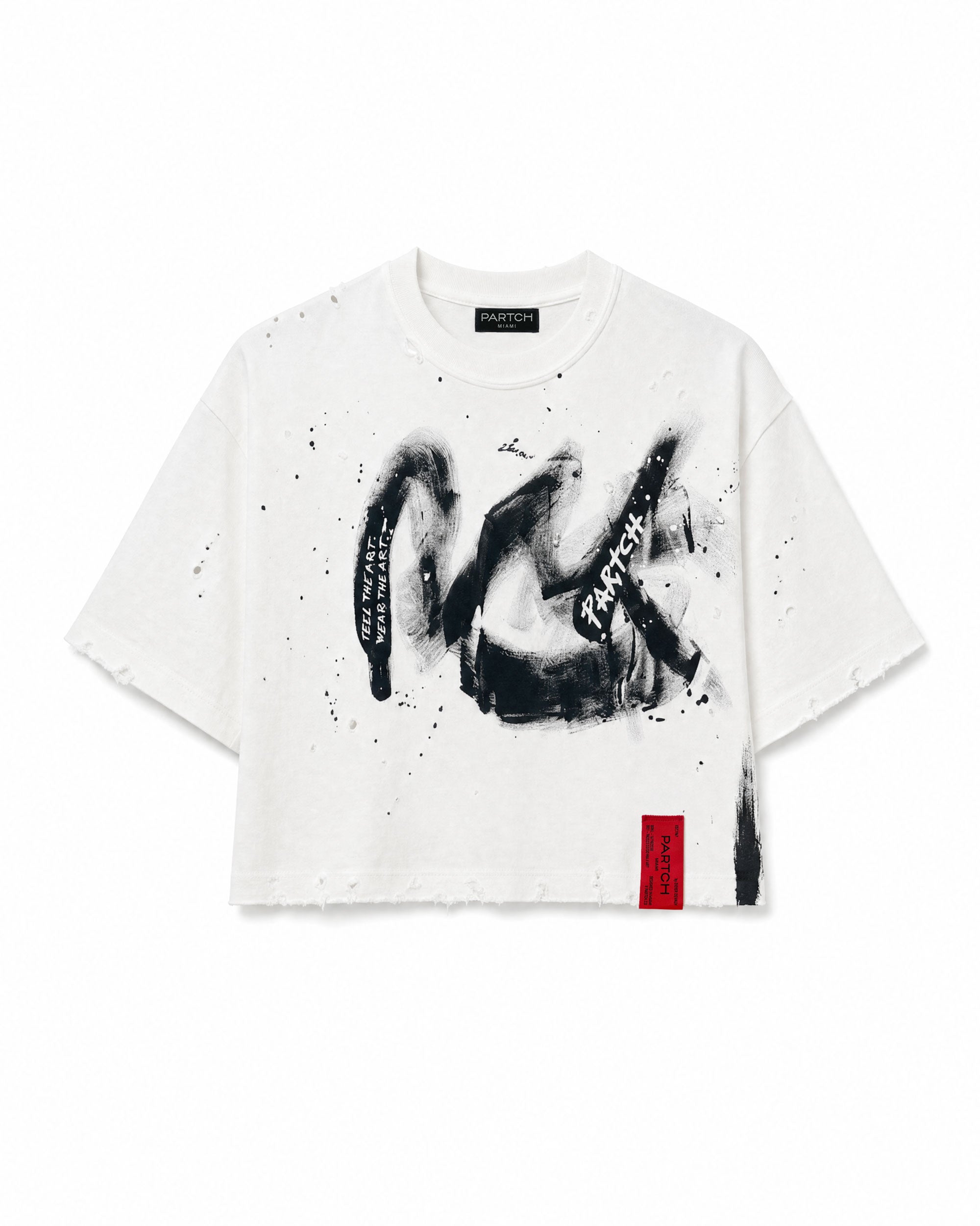 Distressed Paint-Splatters Cropped T-Shirt Oversized Fit White for Women's | PARTCH