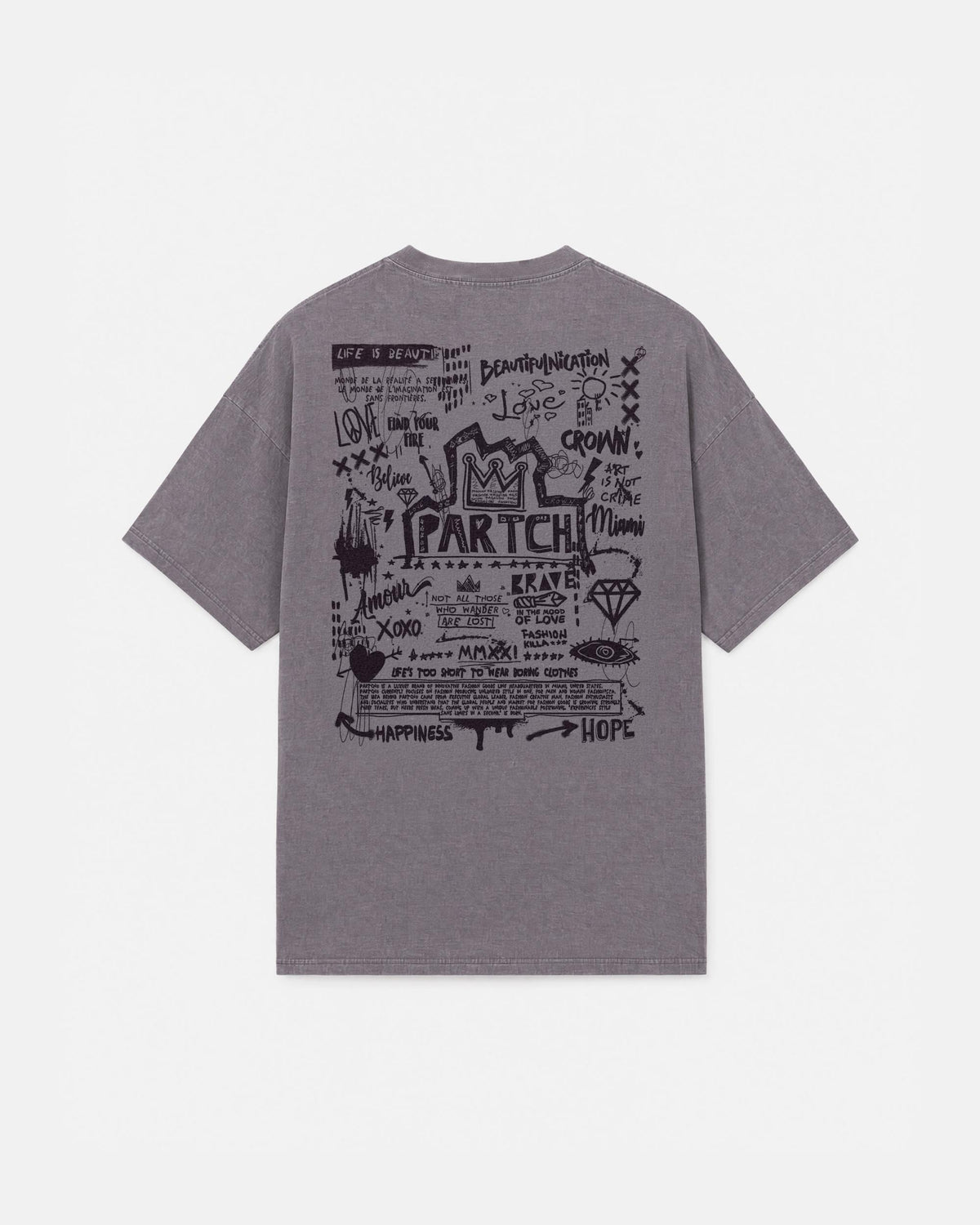 Crown Design Oversized T-Shirt Grey Washed Vintage in Organic Cotton  | PARTCH