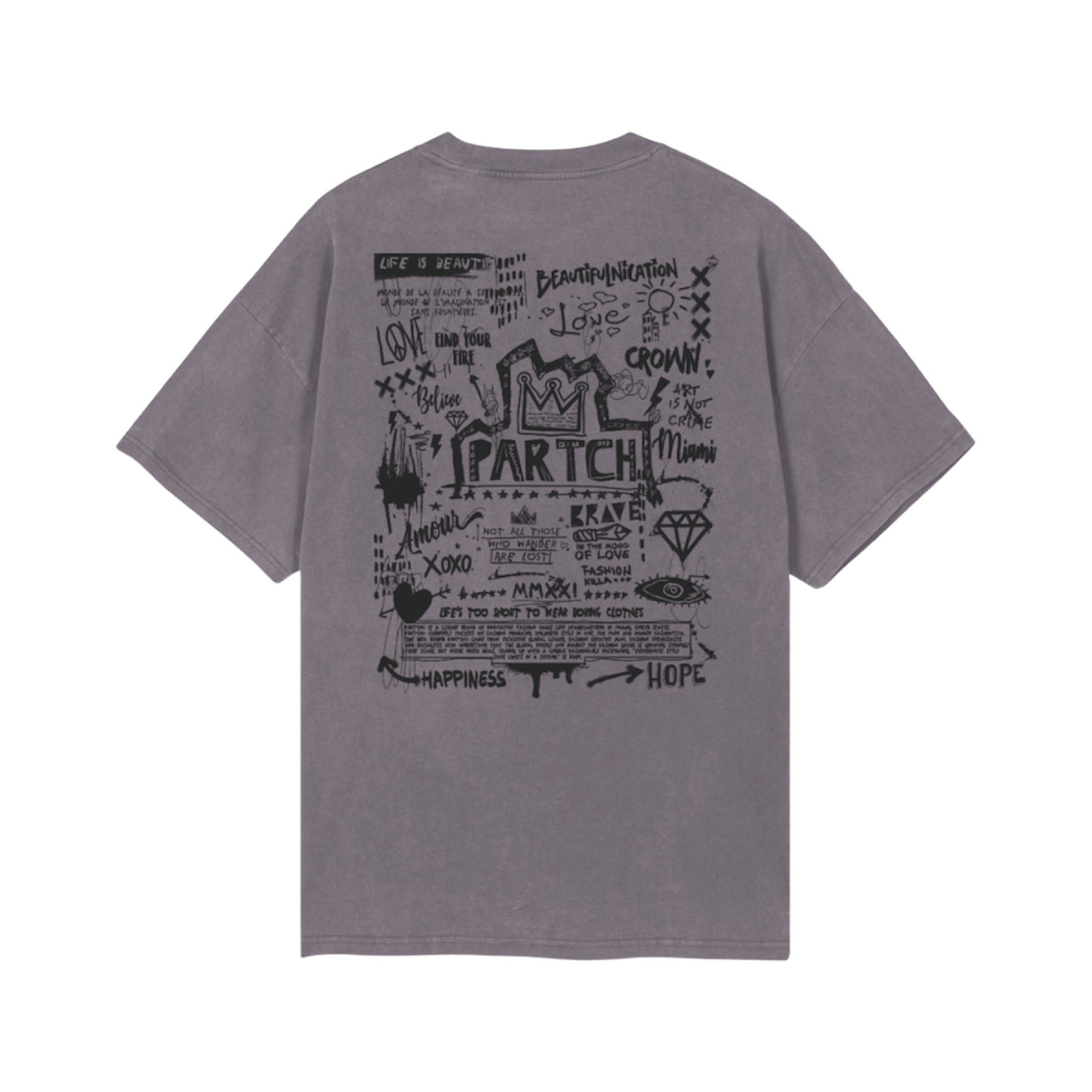Luxury Oversized T-Shirt Crown Art Print Chest and Back Grey Pigment | PARTCH